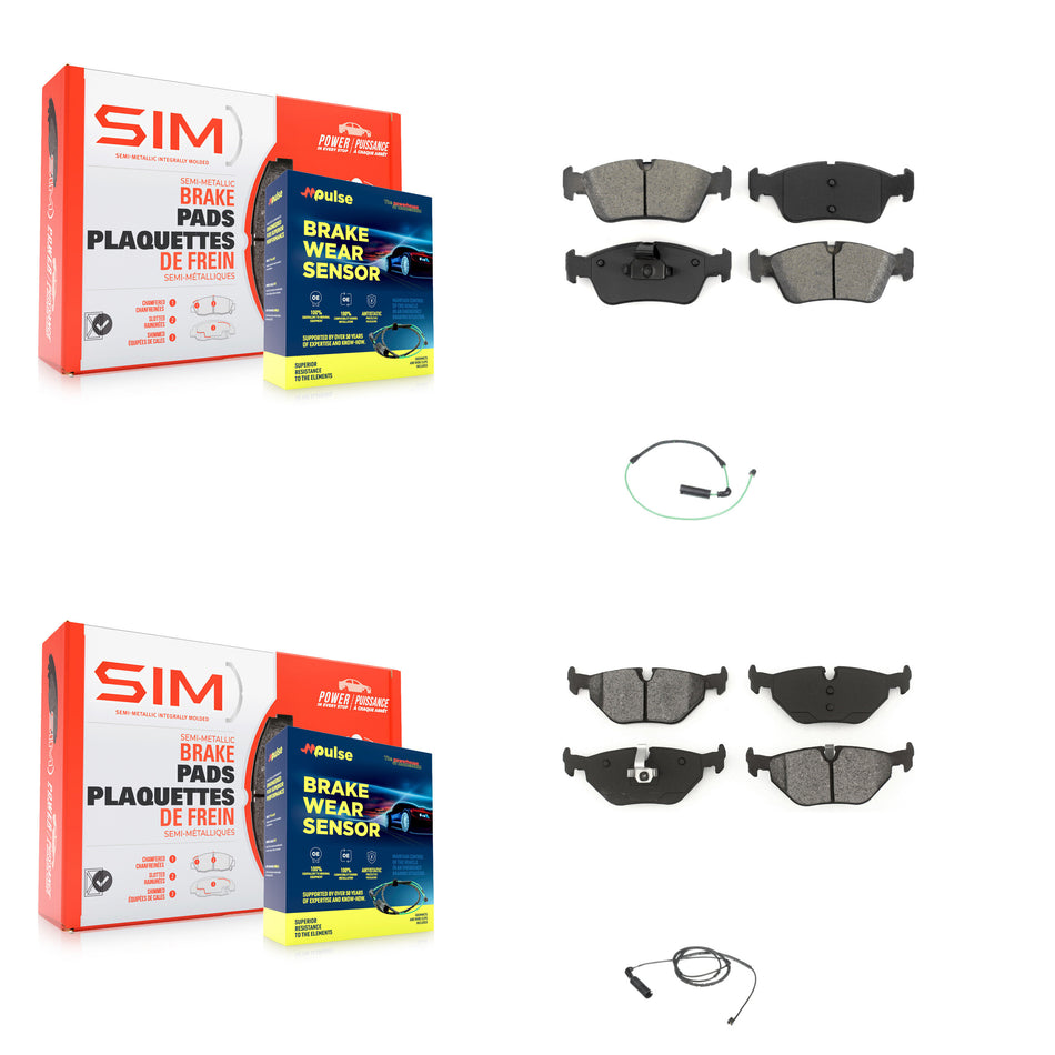 Front Rear Semi-Metallic Disc Brake Pads And Wear Sensor Kit For 2001-2005 BMW 325xi 2.5L KSW-100067