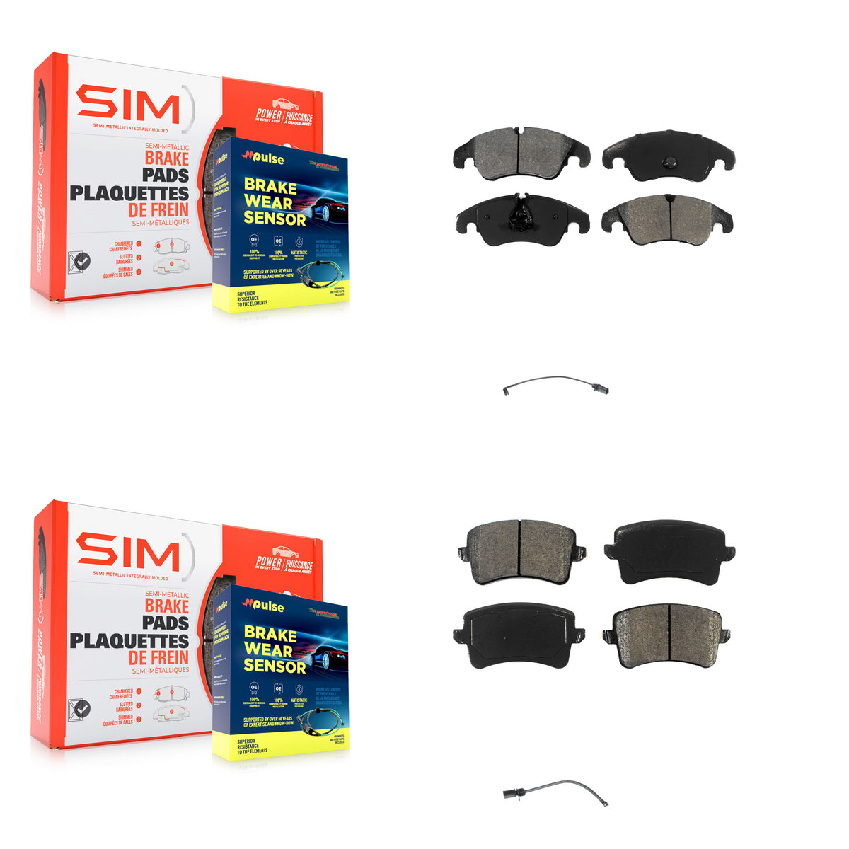Front Rear Semi-Metallic Disc Brake Pads And Wear Sensors Kit For Audi Q5 KSW-100073