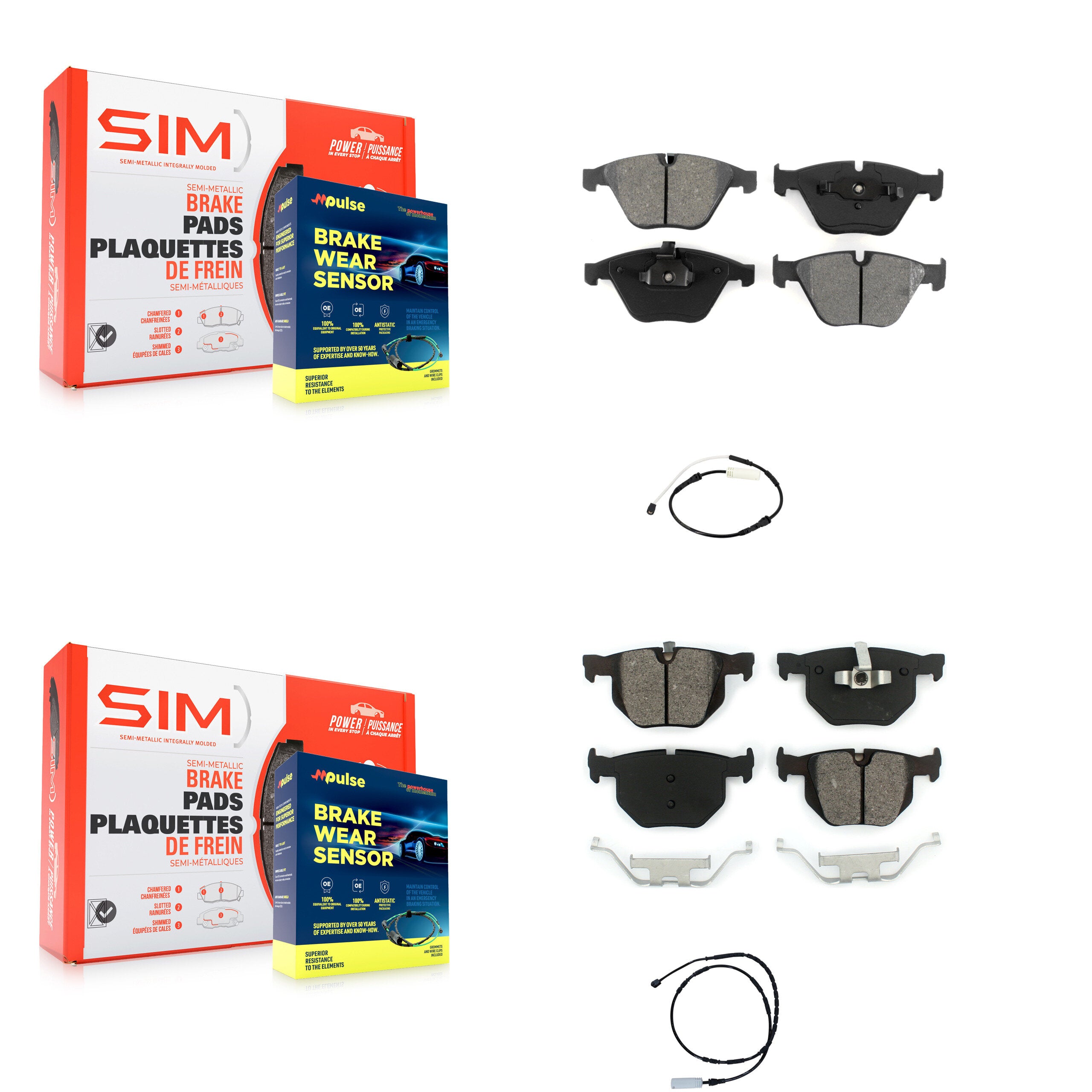 Front Rear Semi-Metallic Disc Brake Pads And Wear Sensors Kit For BMW 335i 335is 335d KSW-100087