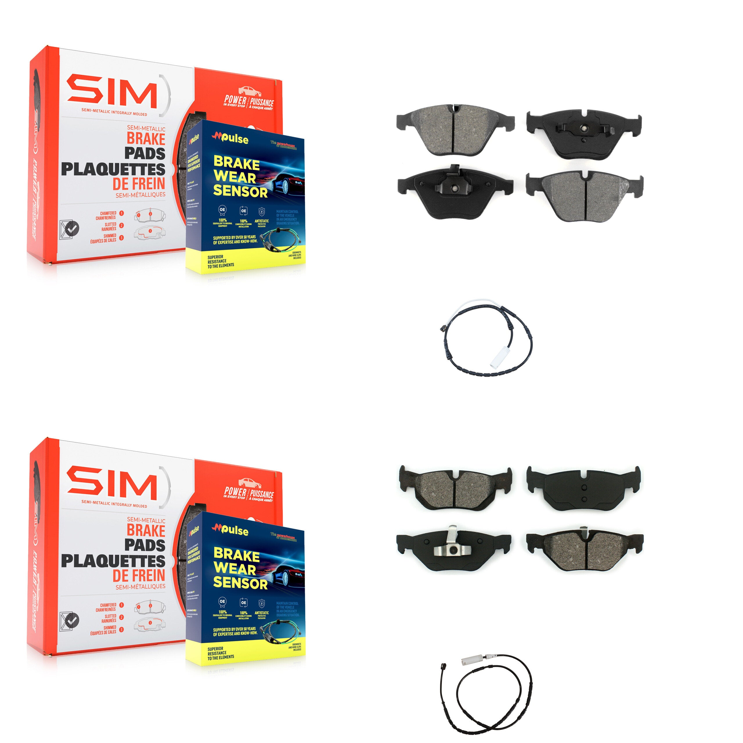 Front Rear Semi-Metallic Brake Pads Wear Sensor Kit For 13 BMW X1 xDrive28i with AWD 2.0L KSW-100089