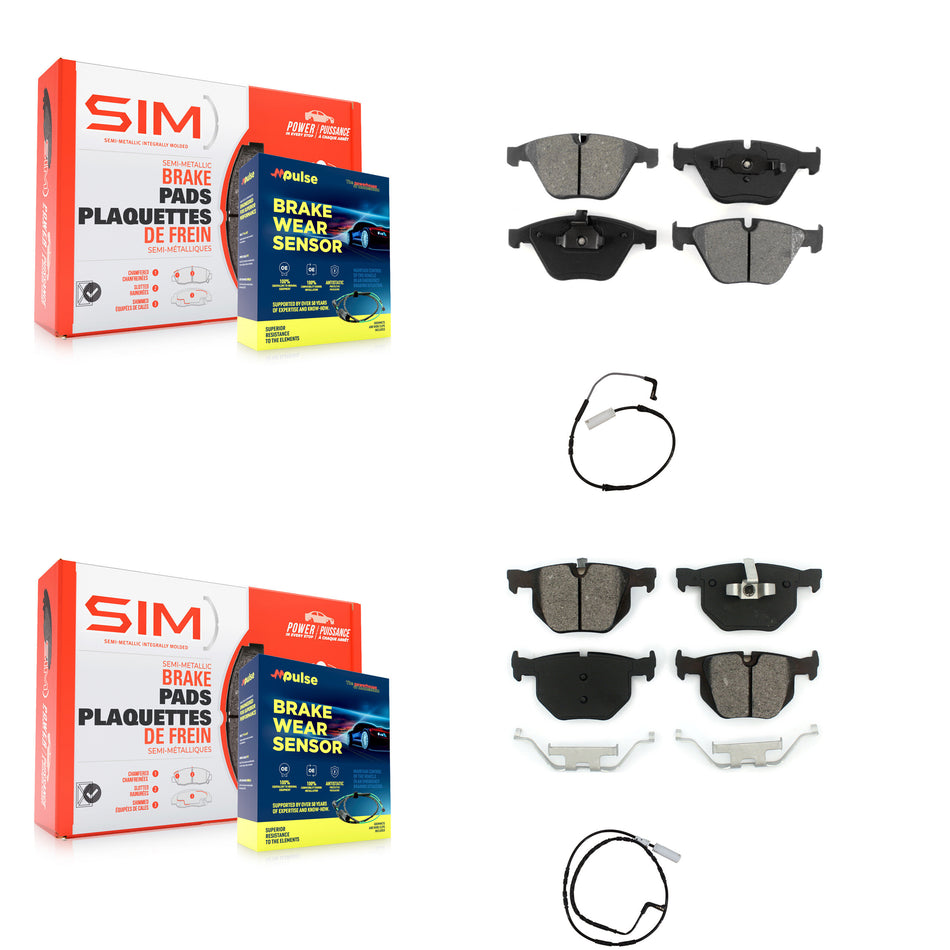 Front Rear Semi-Metallic Disc Brake Pads And Wear Sensors Kit For BMW 335i 335d 3.0L KSW-100092