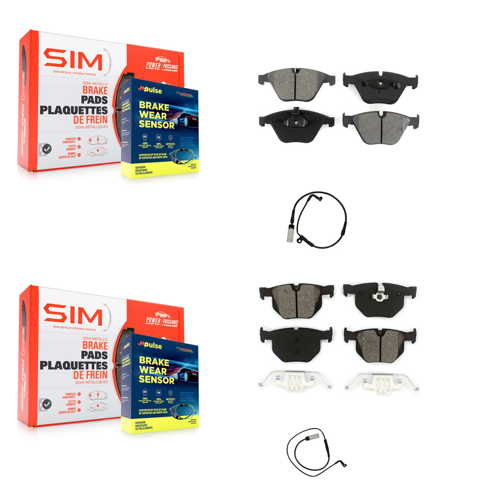 Front Rear Semi-Metallic Brake Pads & Wear Sensor Kit For BMW 535i xDrive Wagon with 3.0L KSW-100093