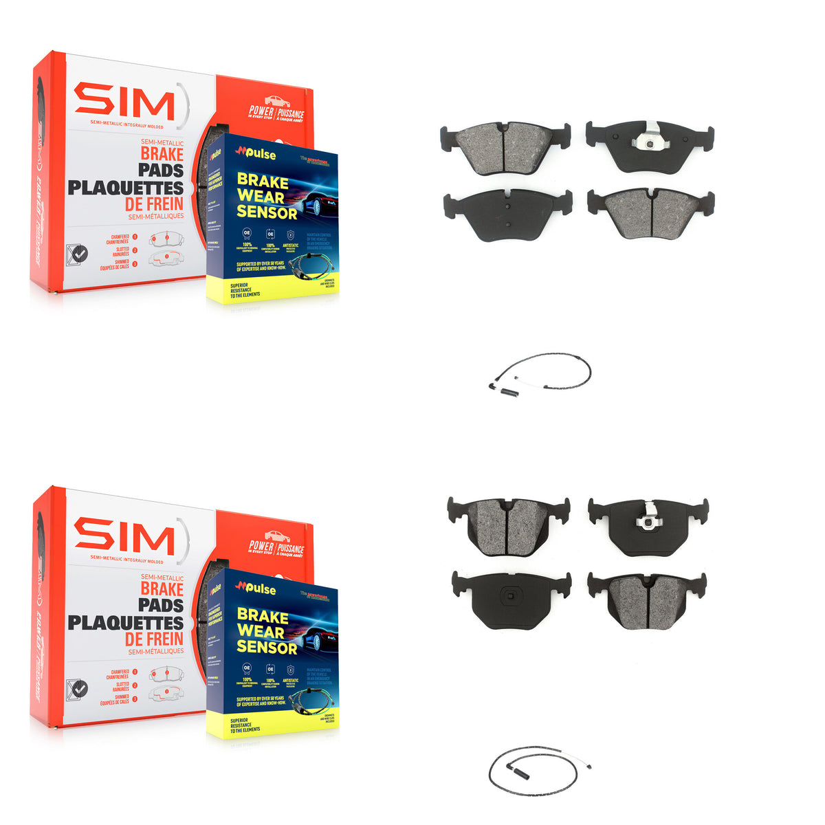 Front Rear Semi-Metallic Disc Brake Pads And Wear Sensors Kit For 2004-2010 BMW X3 KSW-100100