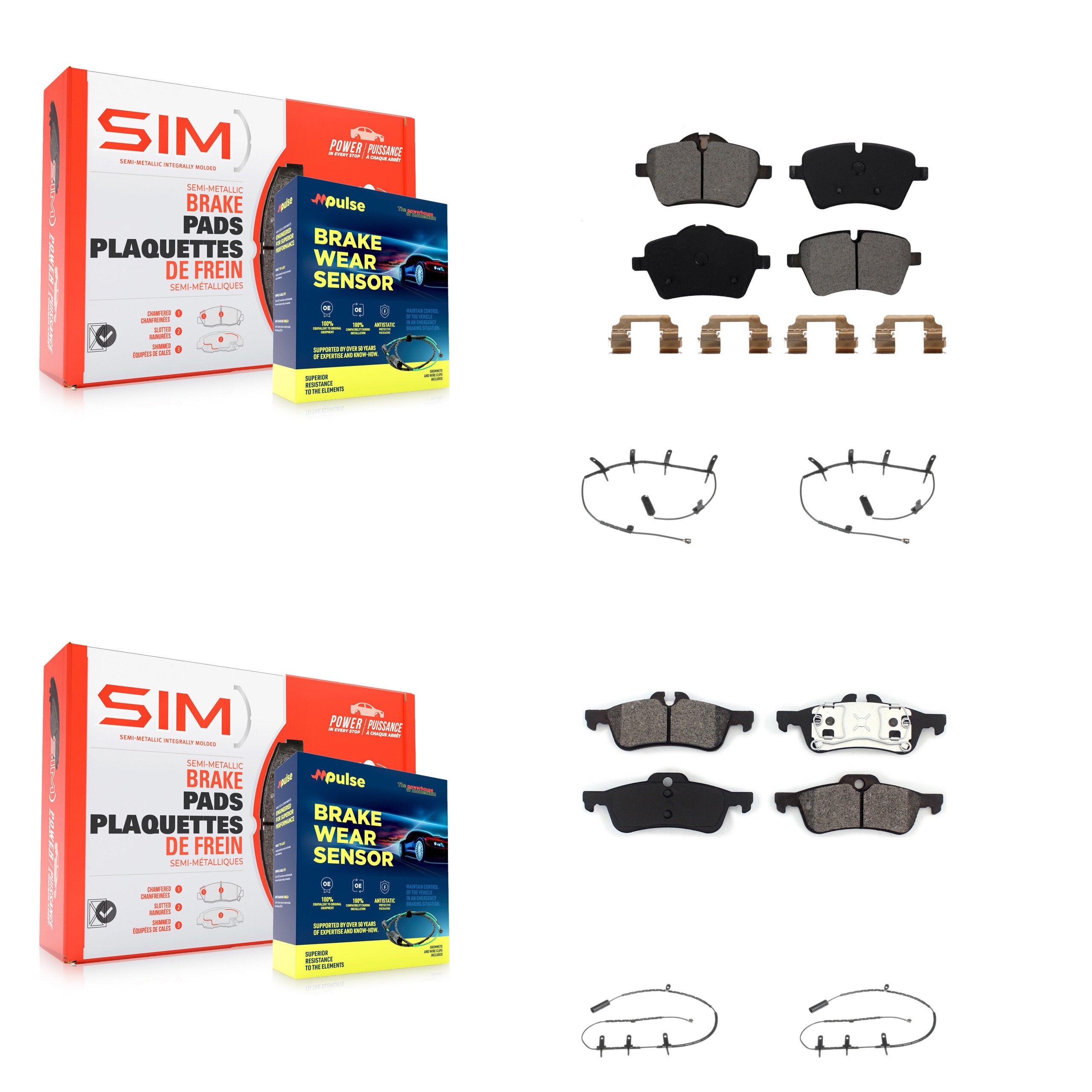 Front Rear Semi-Metallic Disc Brake Pads And Wear Sensors Kit For Mini Cooper KSW-100106