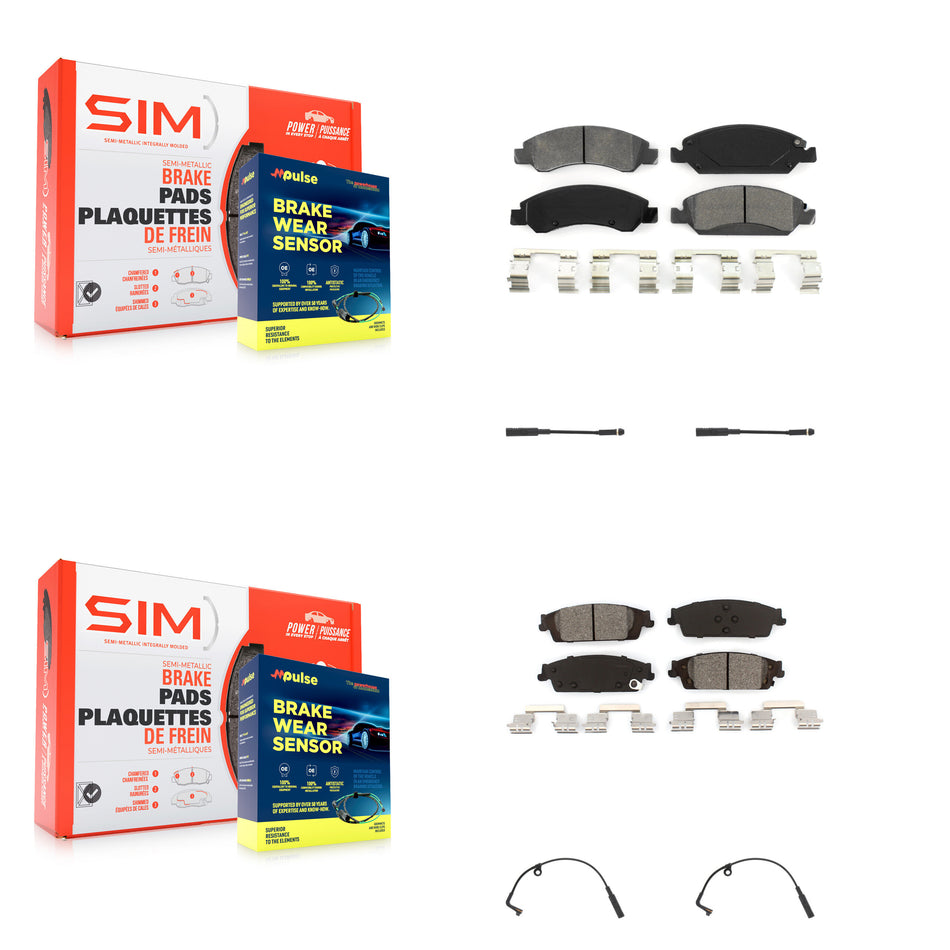 Front Rear Semi-Metallic Brake Pads & Wear Sensor Kit For Chevrolet Silverado 1500 LD GMC KSW-100123