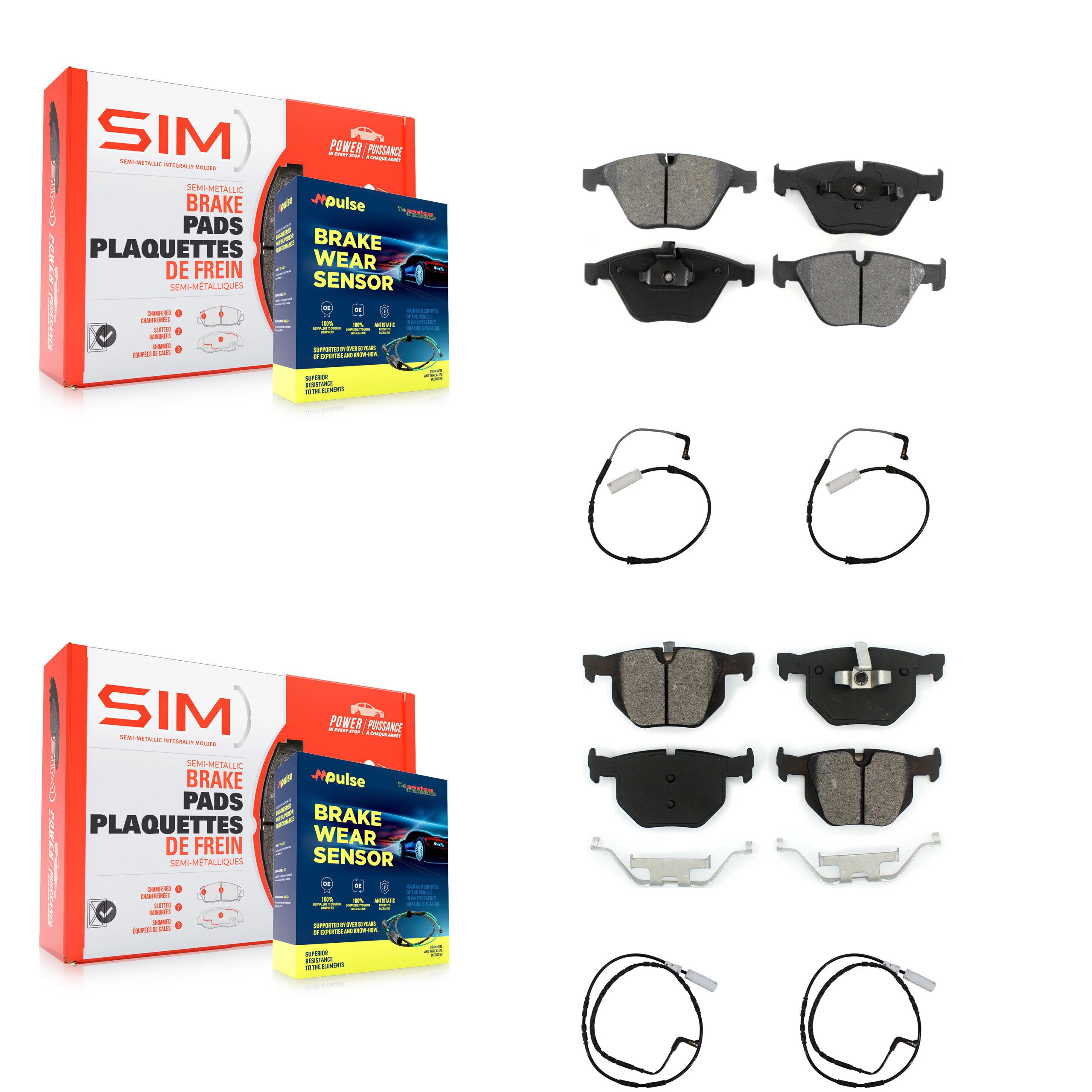 Front Rear Semi-Metallic Disc Brake Pads And Wear Sensors Kit For BMW 335i 335d 3.0L KSW-100132