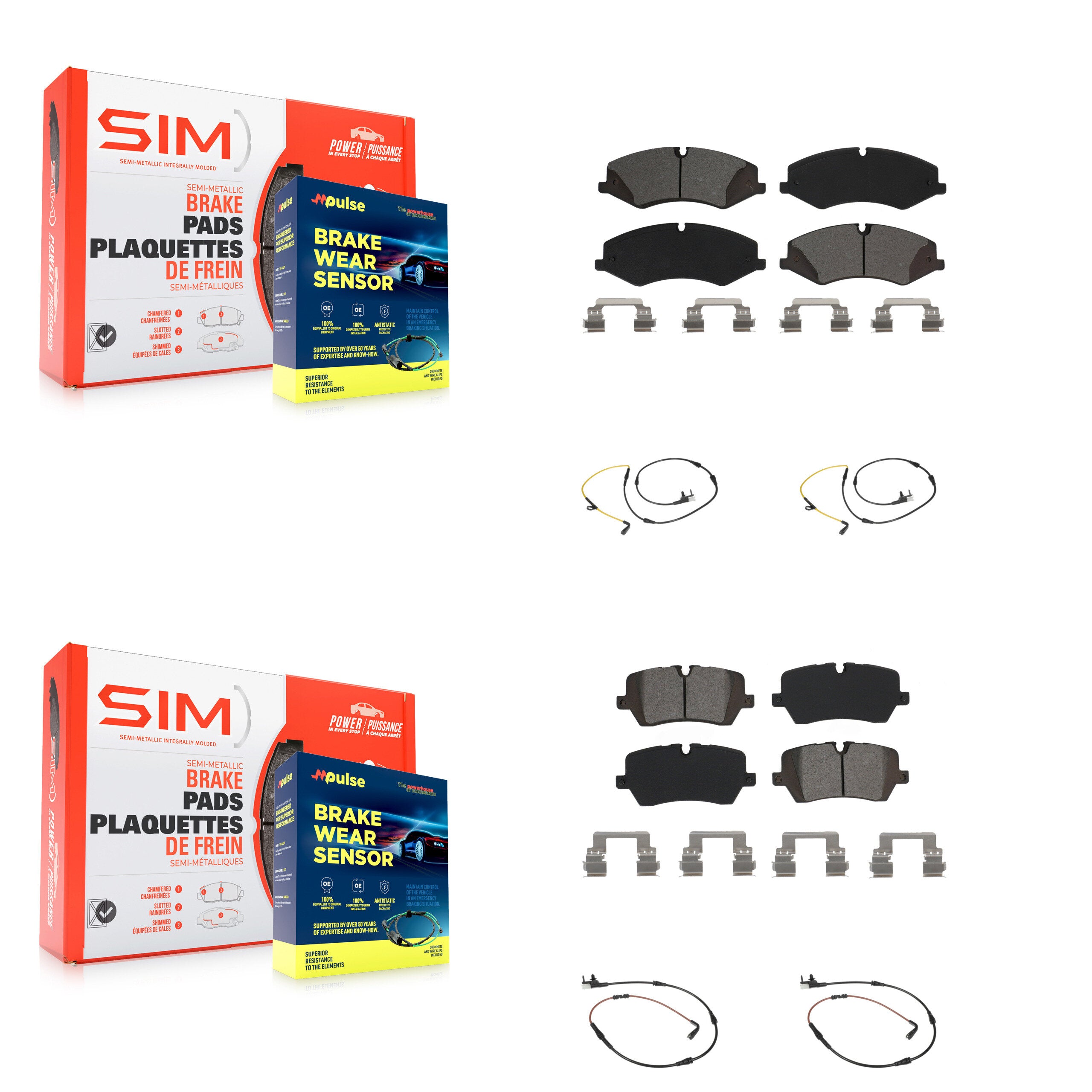 Front Rear Semi-Metallic Brake Pad & Wear Sensor Kit For Land Rover Range Sport Discovery KSW-100148