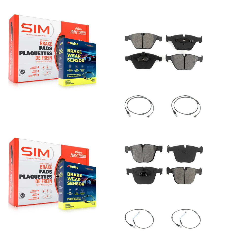 Front Rear Semi-Metallic Disc Brake Pads Wear Sensor Kit For 2010 BMW 535i Base with 3.0L KSW-100150
