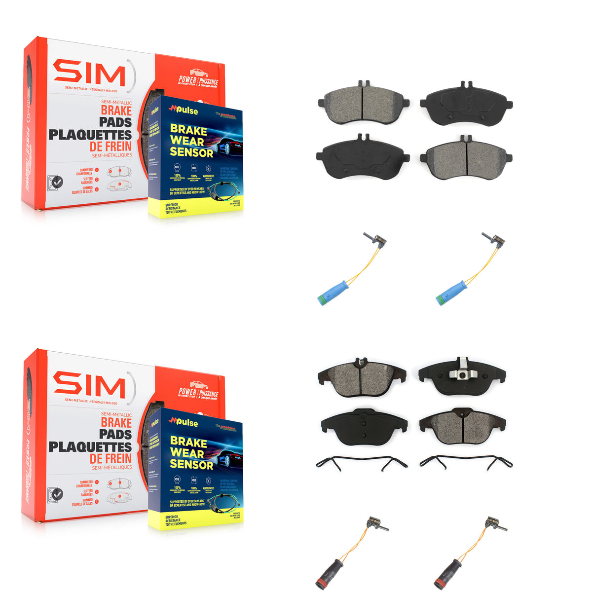 Front Rear Semi-Metallic Disc Brake Pads Wear Sensor Kit For 2012 Mercedes-Benz C250 1.8L KSW-100162