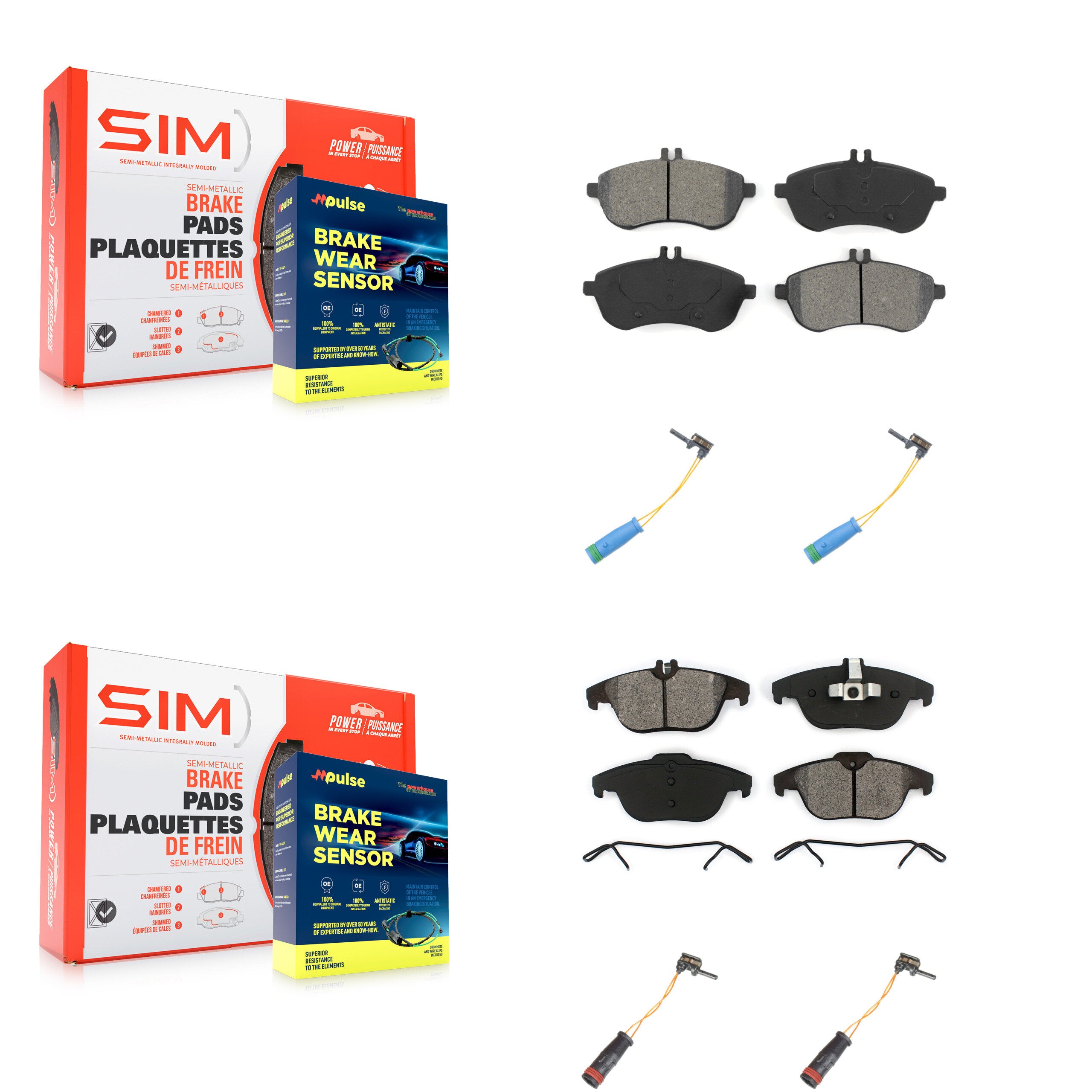 Front Rear Semi-Metallic Disc Brake Pads Wear Sensor Kit For 2012 Mercedes-Benz C250 1.8L KSW-100162