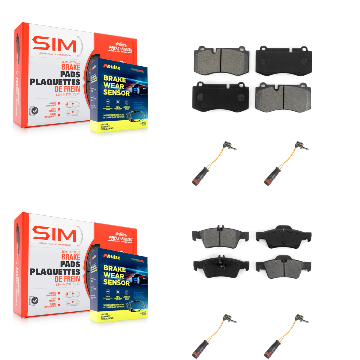 Front Rear Semi-Metallic Brake Pad Wear Sensor Kit For 2007-2008 Mercedes-Benz SL550 5.5L KSW-100167