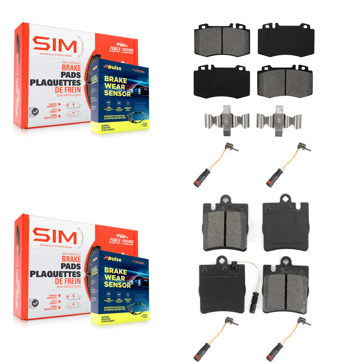 Front Rear Semi-Metallic Brake Pads & Extra Wear Sensor Kit For Mercedes-Benz C230 SLK350 KSW-100171