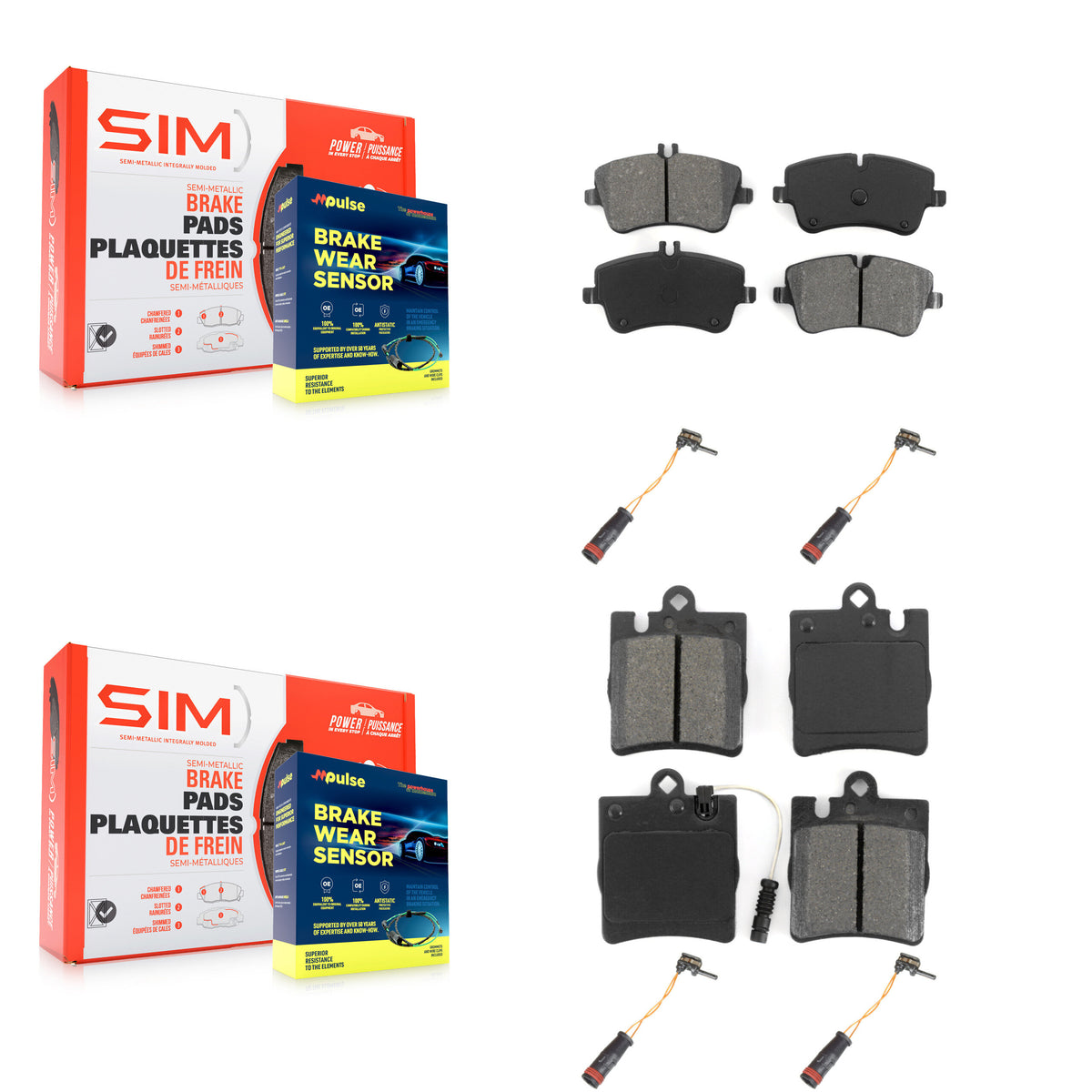 Front Rear Semi-Metallic Brake Pad Extra Wear Sensor Kit For Mercedes-Benz C280 C320 C350 KSW-100173