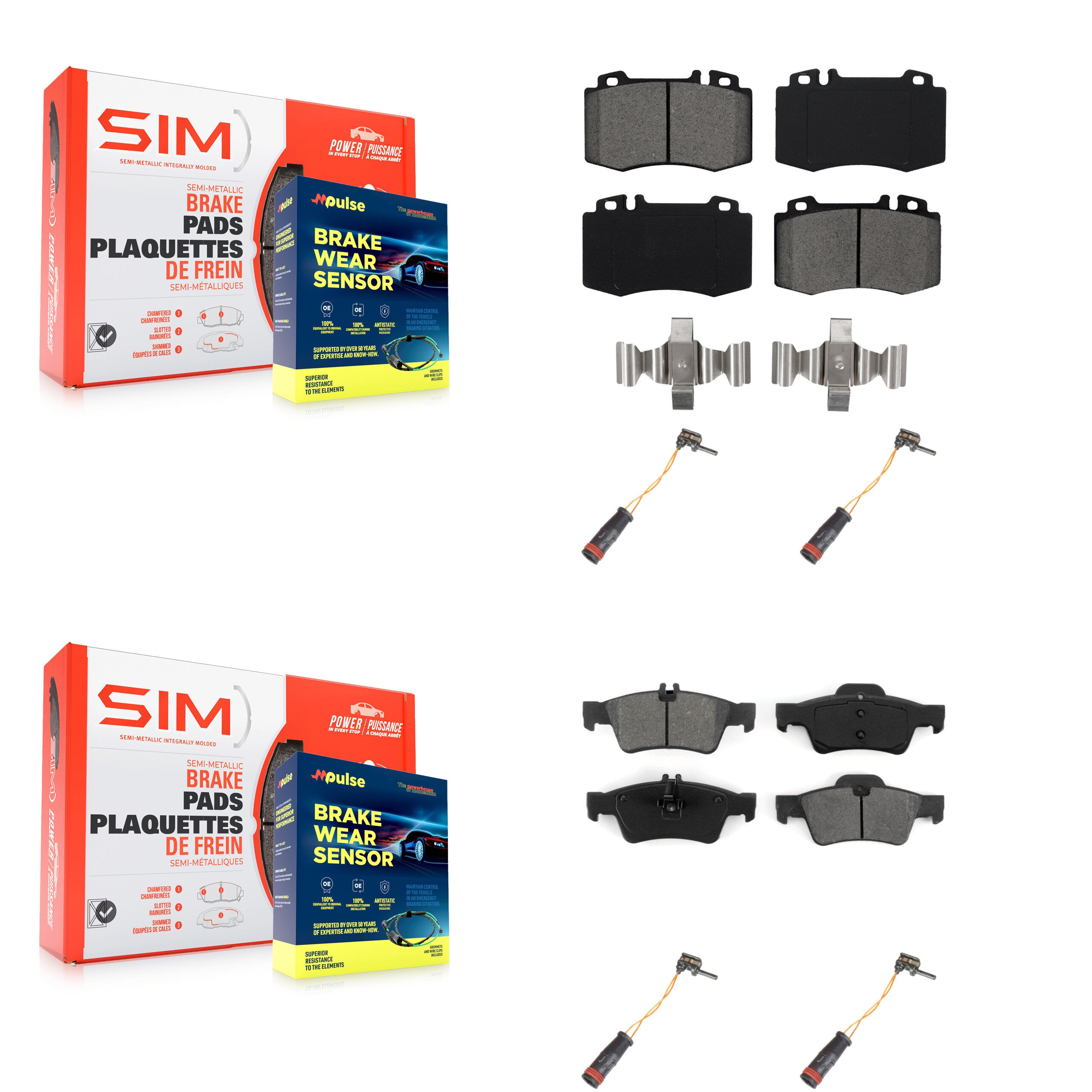 Front Rear Semi-Metallic Brake Pad And Wear Sensor Kit For Mercedes-Benz E350 SL500 SL550 KSW-100174