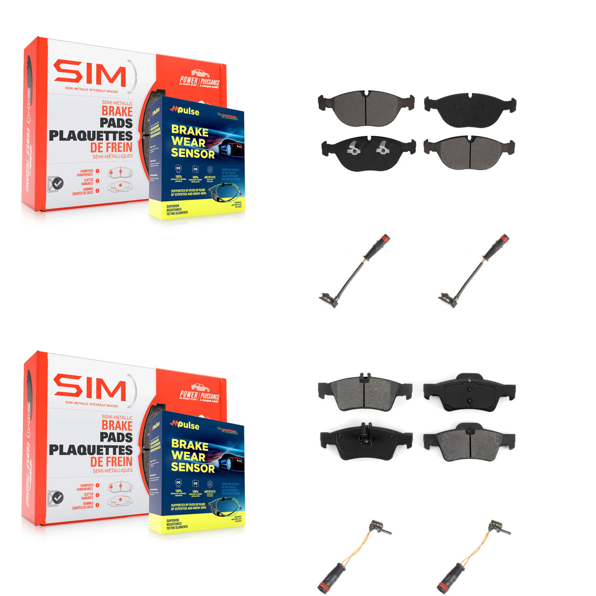 Front Rear Semi-Metallic Disc Brake Pads And Wear Sensors Kit For Mercedes-Benz S500 S430 KSW-100176