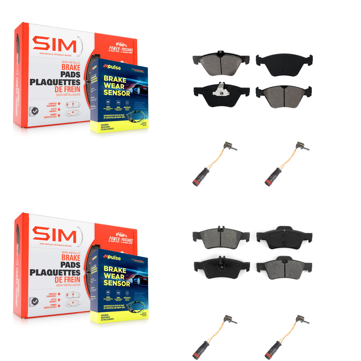 Front Rear Semi-Metallic Disc Brake Pads And Wear Sensors Kit For Mercedes-Benz E350 E300 KSW-100179