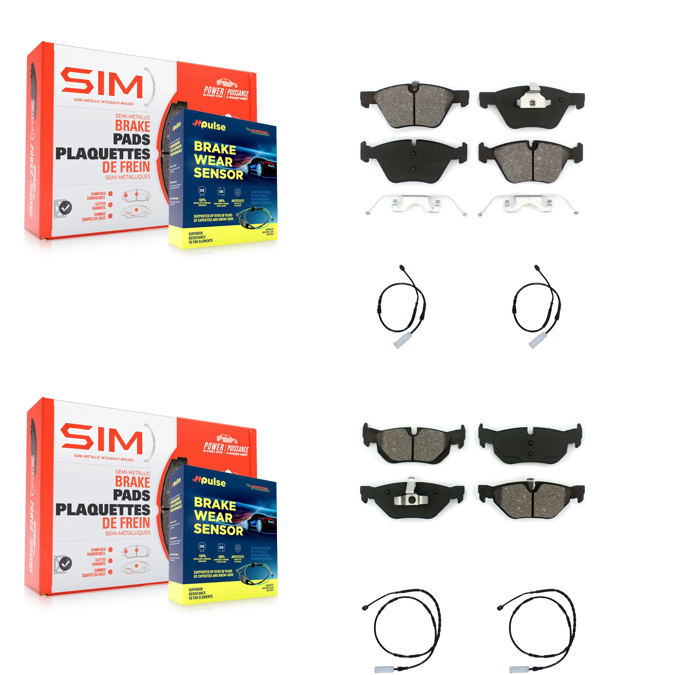Front Rear Semi-Metallic Disc Brake Pads And Wear Sensors Kit For 2013 BMW 128i 3.0L KSW-100184