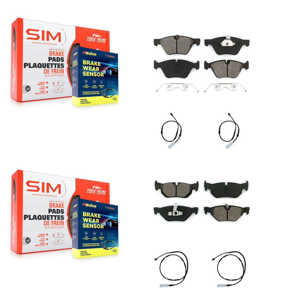 Front Rear Semi-Metallic Disc Brake Pads And Wear Sensors Kit For 2013 BMW 128i 3.0L KSW-100184