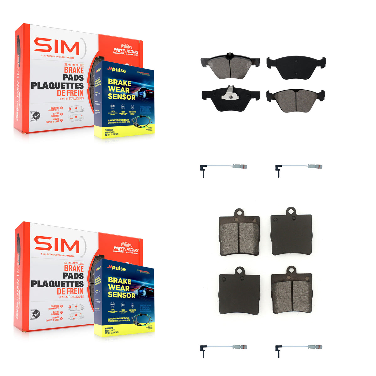 Front Rear Semi-Metallic Disc Brake Pads And Wear Sensors Kit For Chrysler Crossfire KSW-100197