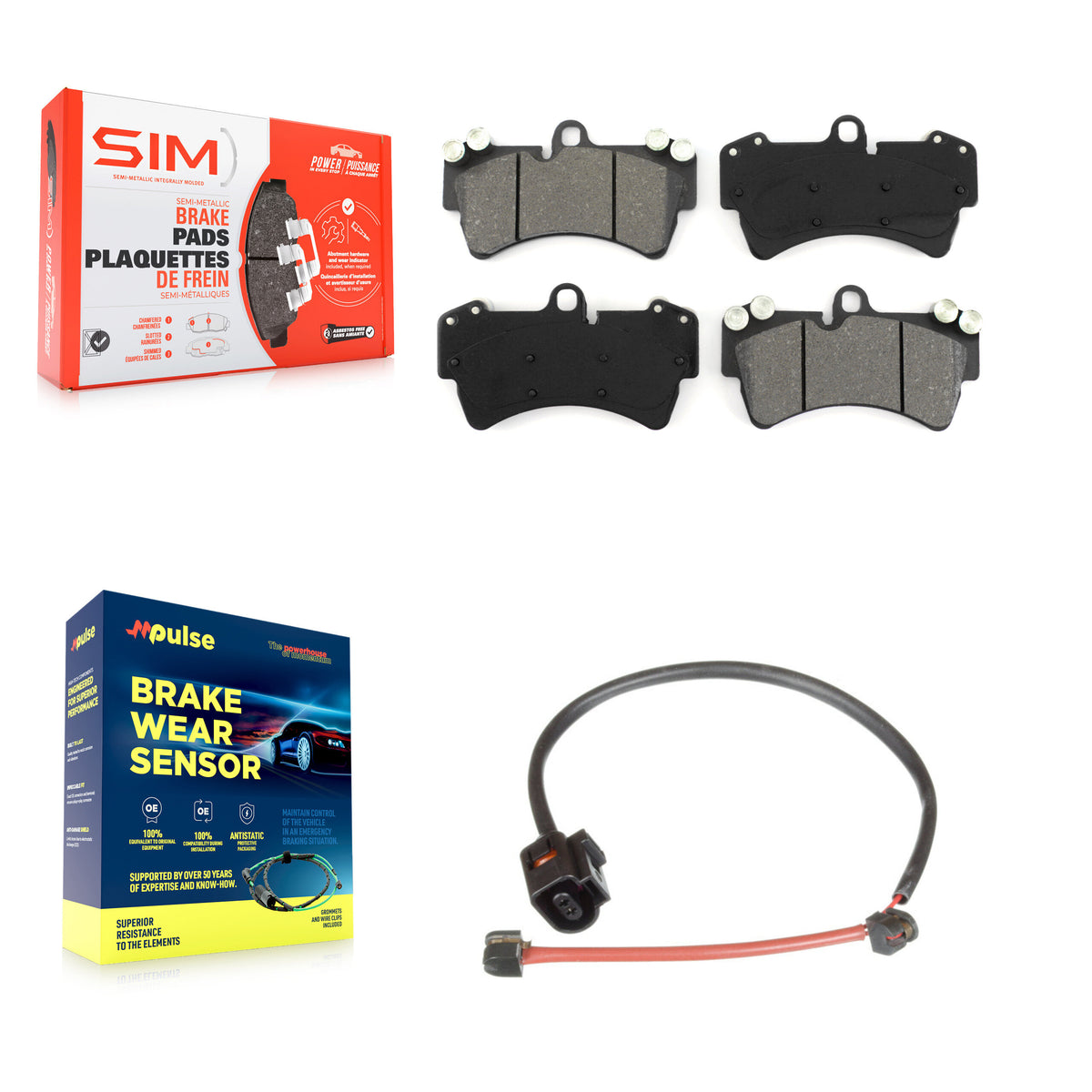 Front Semi-Metallic Disc Brake Pads And Wear Sensors Kit For Porsche Cayenne KSW-100326