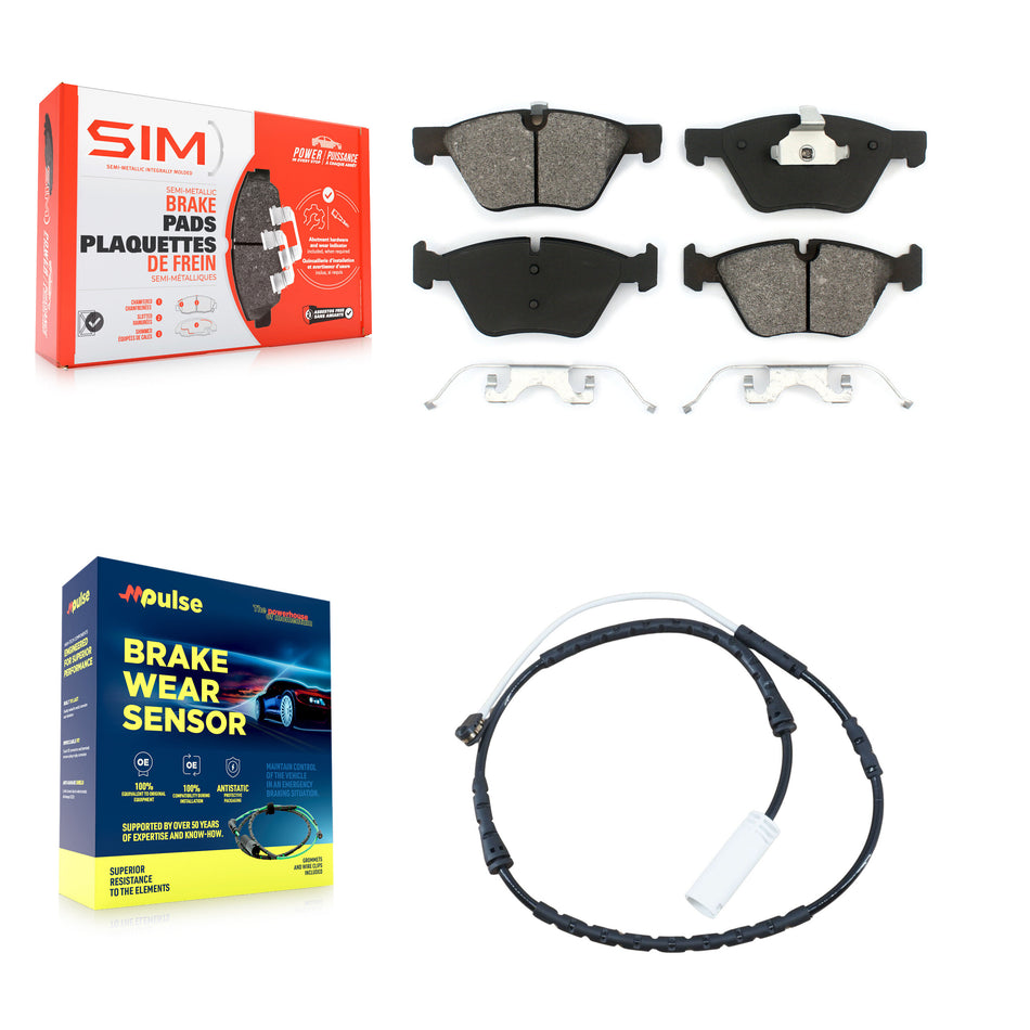 Front Semi-Metallic Disc Brake Pads And Wear Sensors Kit For 2012 BMW X1 xDrive28i KSW-100342