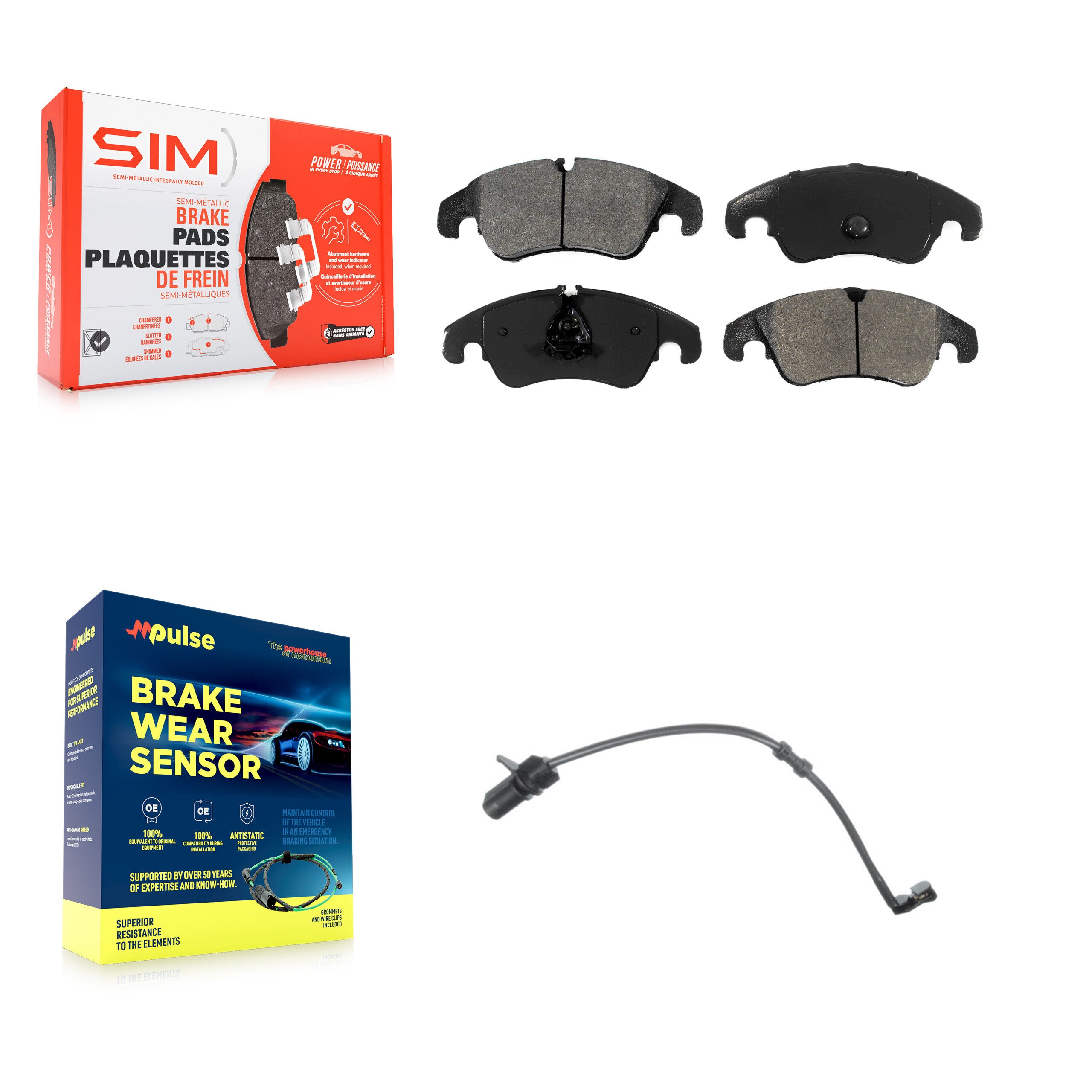 Front Semi-Metallic Disc Brake Pads And Wear Sensors Kit For Audi A7 Quattro A6 KSW-100373