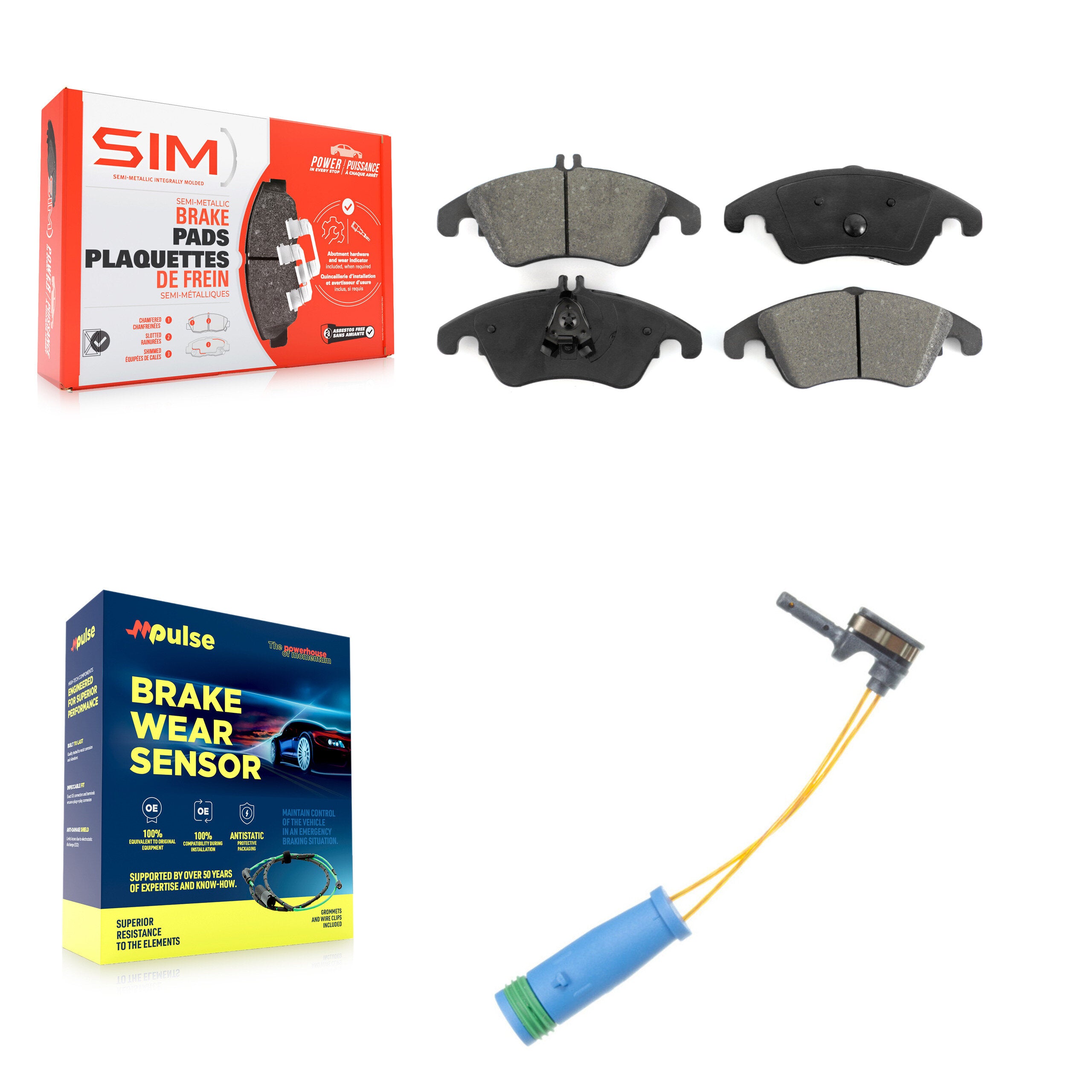 Front Semi-Metallic Disc Brake Pads And Wear Sensors Kit For Mercedes-Benz C250 E400 KSW-100376