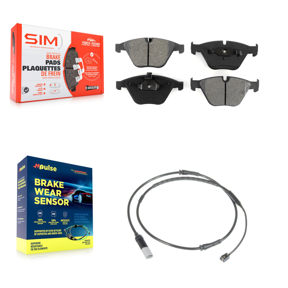 Front Semi-Metallic Disc Brake Pads And Wear Sensors Kit For 2010 BMW 535i Base with 3.0L KSW-100386