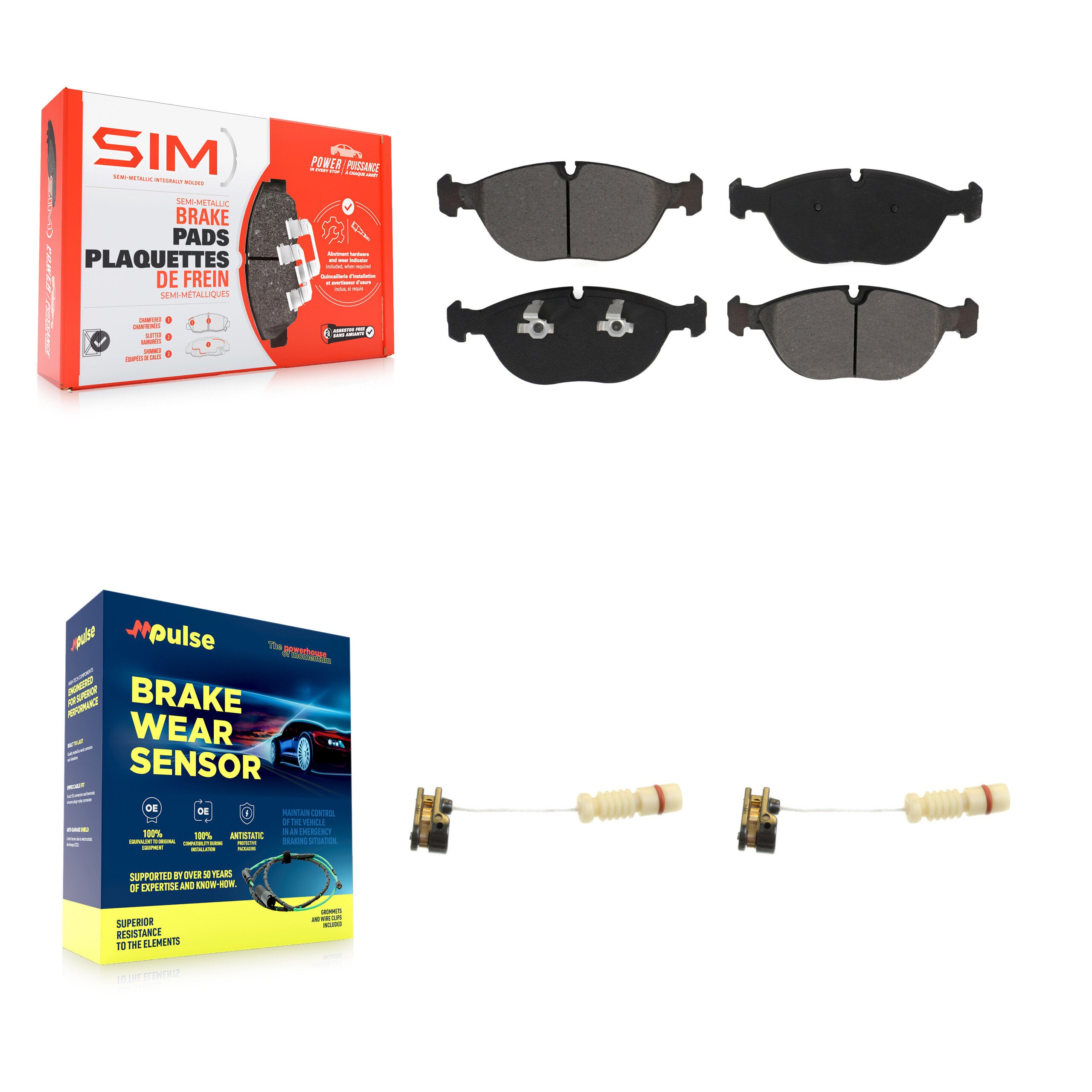Front Semi-Metallic Brake Pads Wear Sensor Kit For Mercedes-Benz E430 SLK32 AMG E55 CLK55 KSW-100390