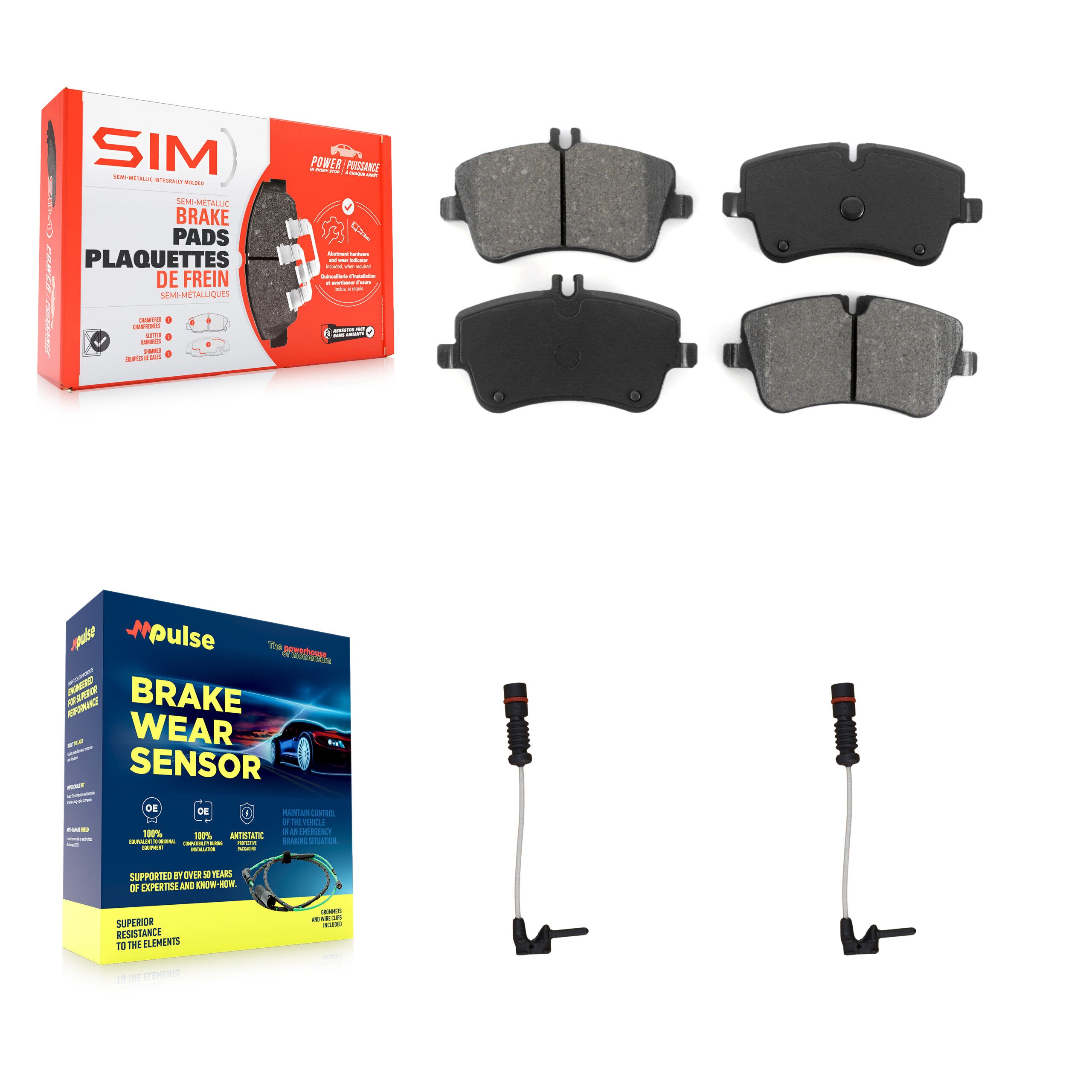 Front Semi-Metallic Brake Pad Wear Sensor Kit For 03 Mercedes-Benz CLK320 Coupe with 3.2L KSW-100424