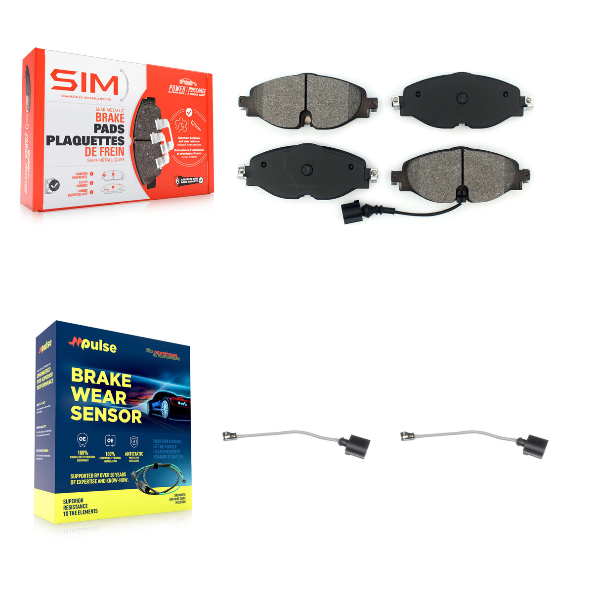 Front Semi-Metallic Brake Pads Extra Wear Sensor Kit For Volkswagen Jetta Golf SportWagen KSW-100426