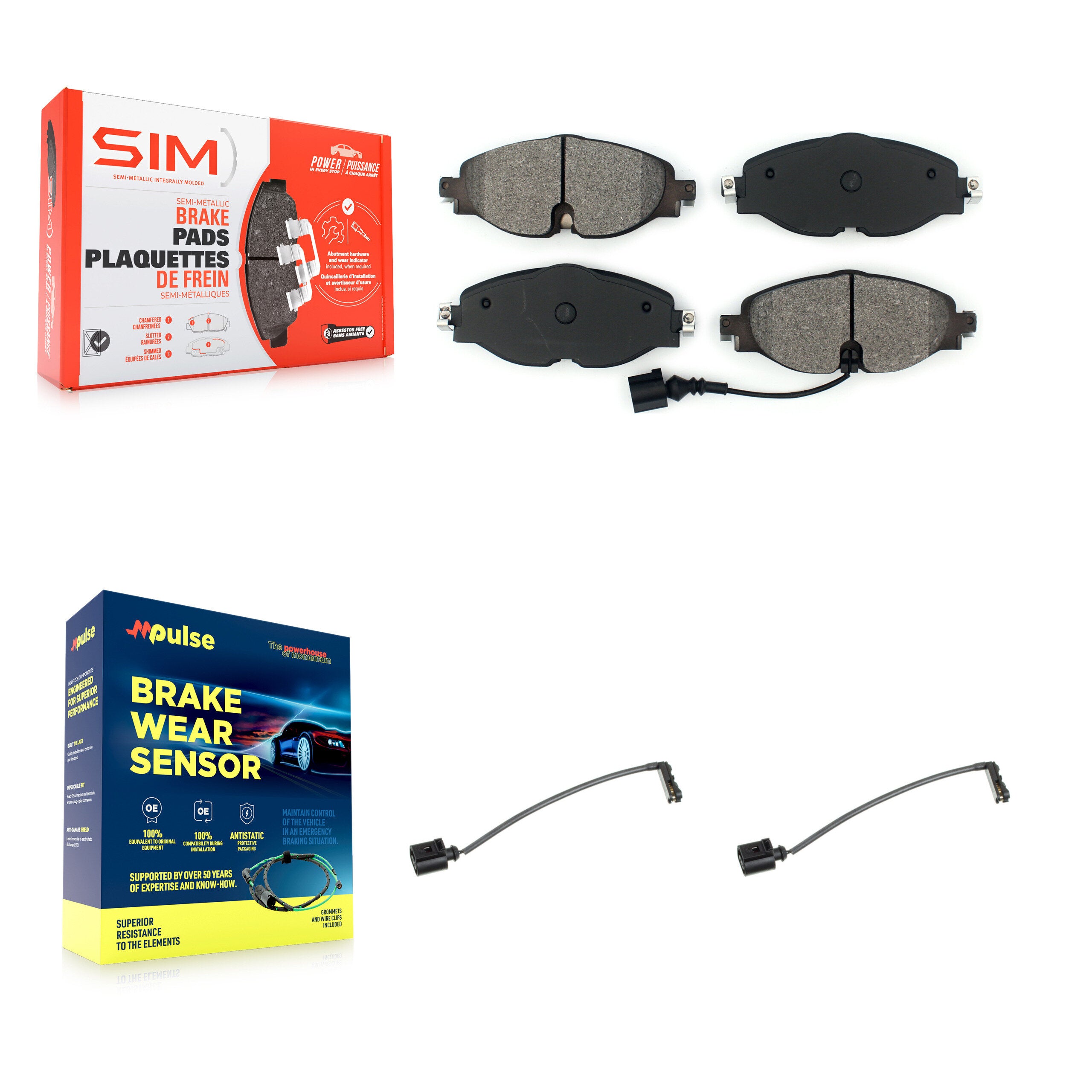 Front Semi-Metallic Brake Pad Extra Wear Sensor Kit For 16 Audi TT Quattro Base with 2.0L KSW-100428