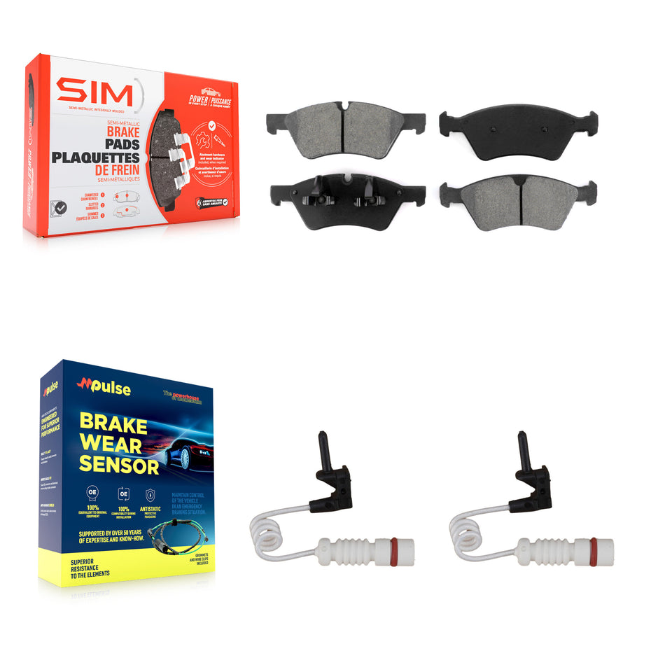 Front Semi-Metallic Brake Pads & Wear Sensor Kit For 2008 Mercedes-Benz G55 AMG 5.0L 5.5L KSW-100463