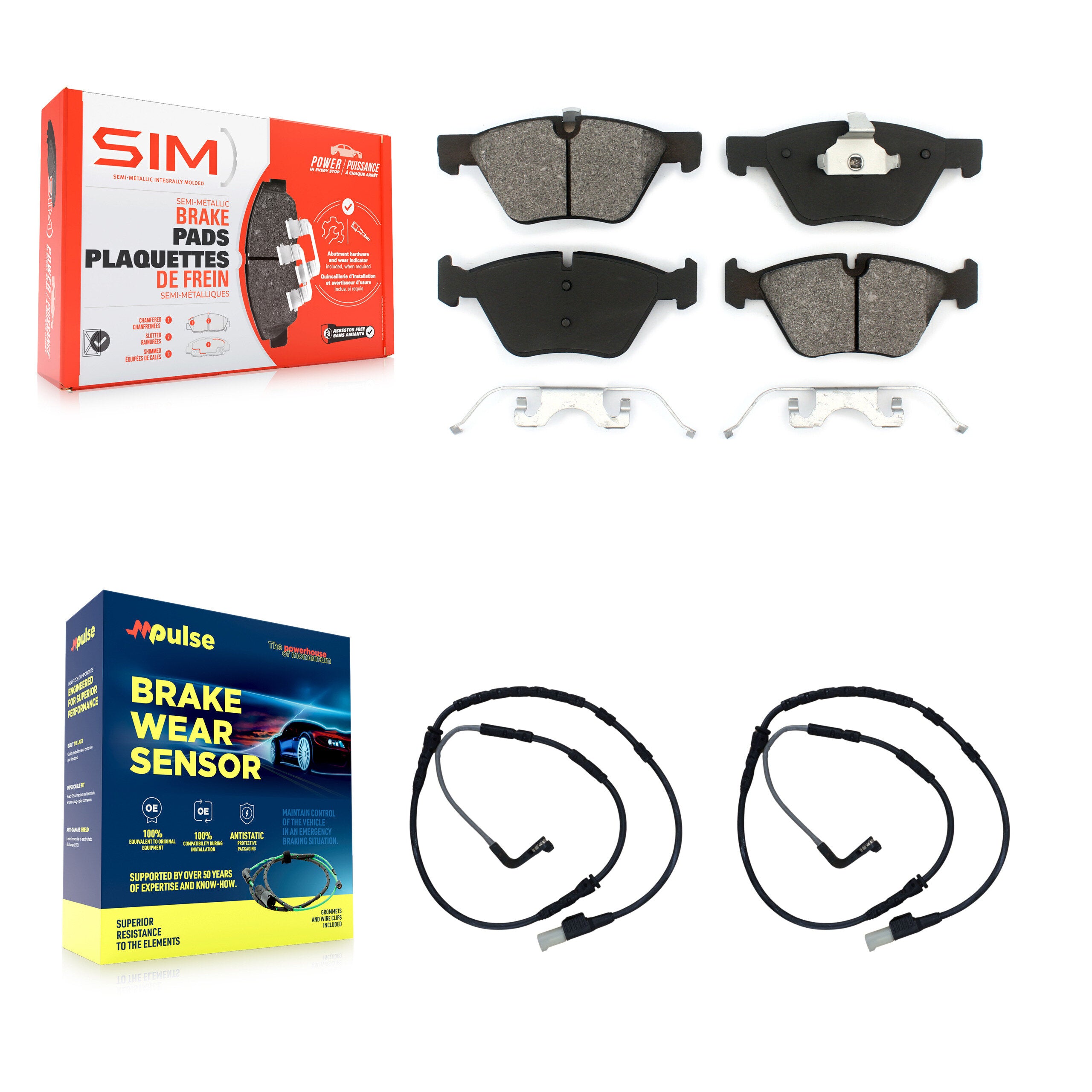 Front Semi-Metallic Disc Brake Pads And Wear Sensors Kit For BMW Z4 KSW-100474