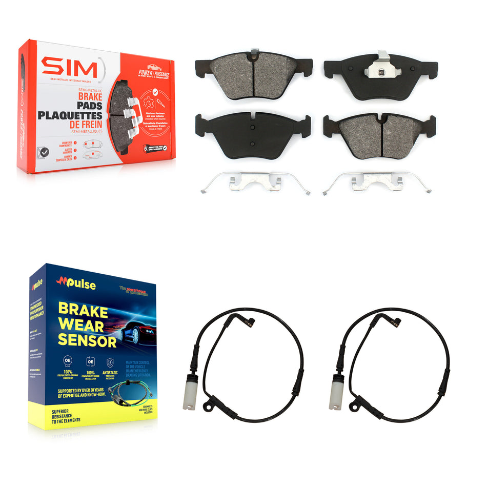 Front Semi-Metallic Disc Brake Pads And Wear Sensors Kit For BMW 525i KSW-100478