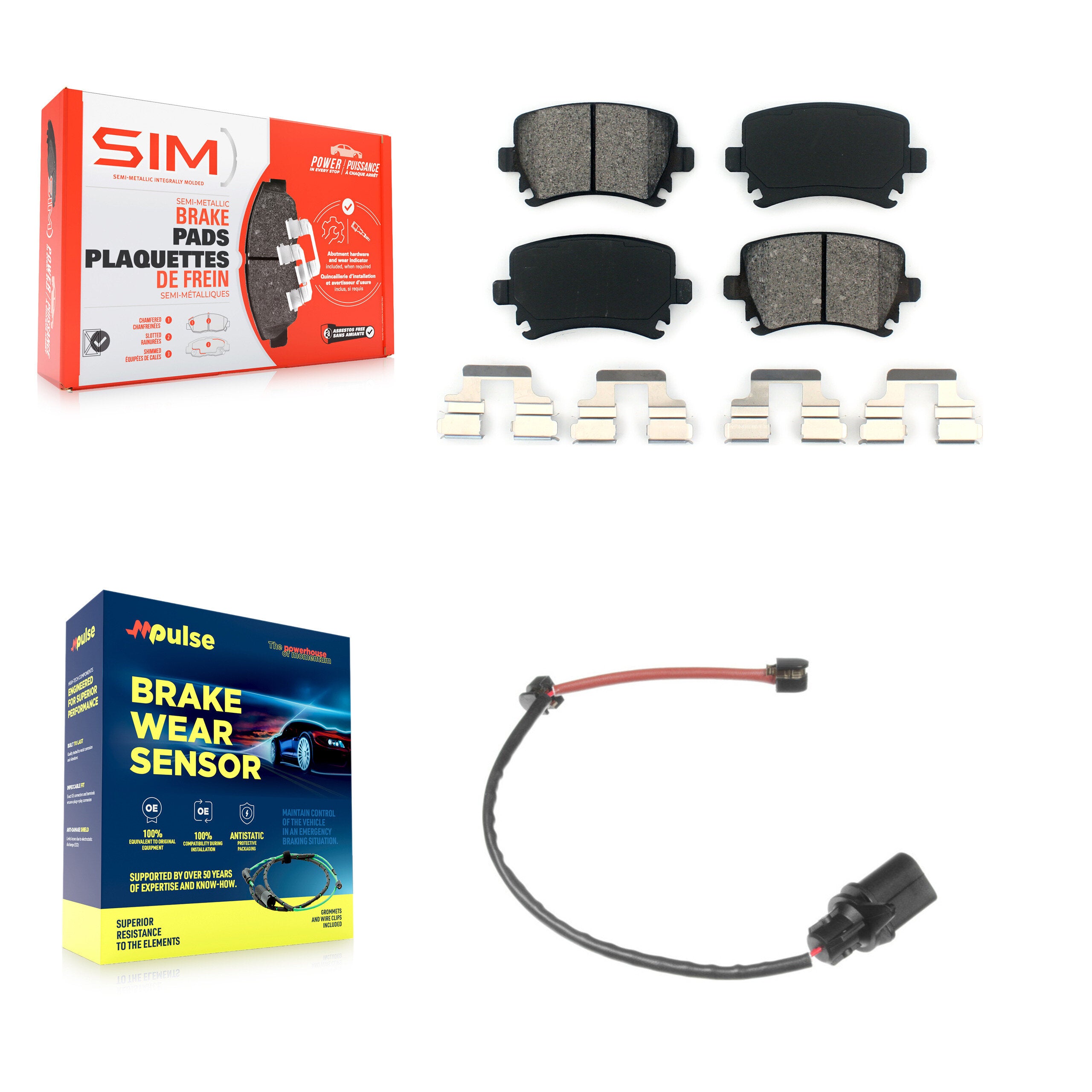 Rear Semi-Metallic Disc Brake Pads And Wear Sensors Kit For 2011 Audi A6 KSW-100506