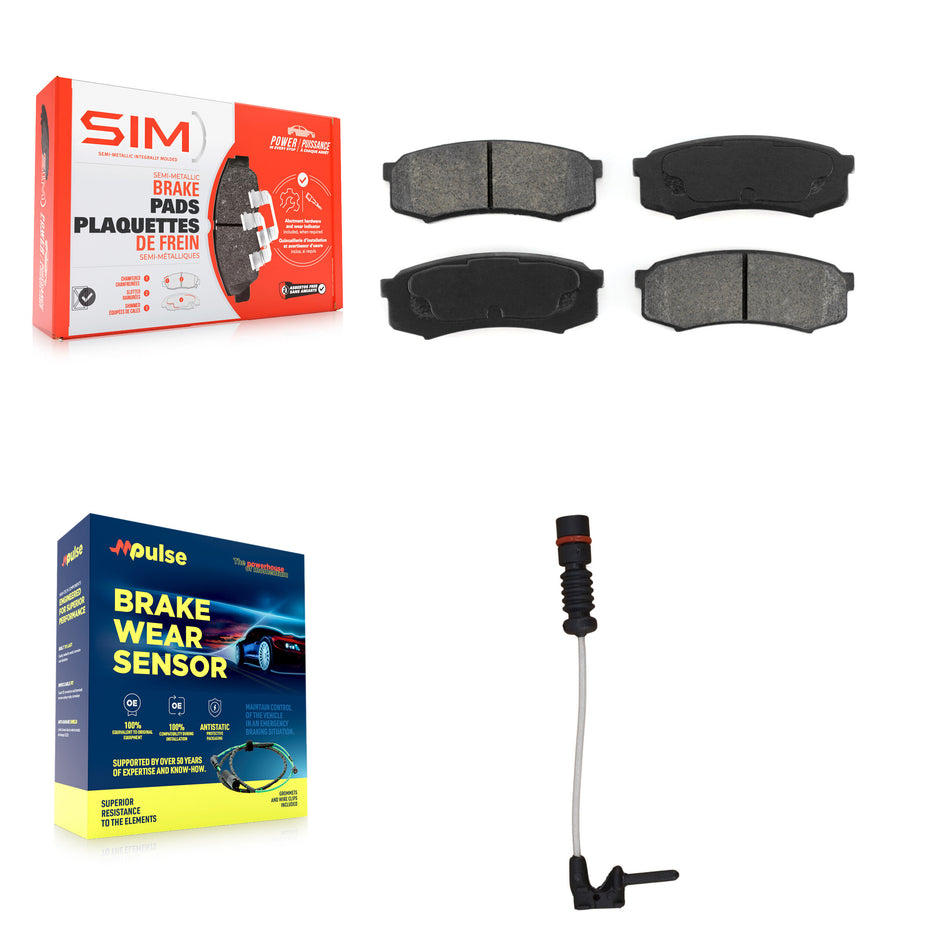 Rear Semi-Metallic Disc Brake Pad And Wear Sensor Kit For 2000 Mercedes-Benz C43 AMG 4.3L KSW-100539
