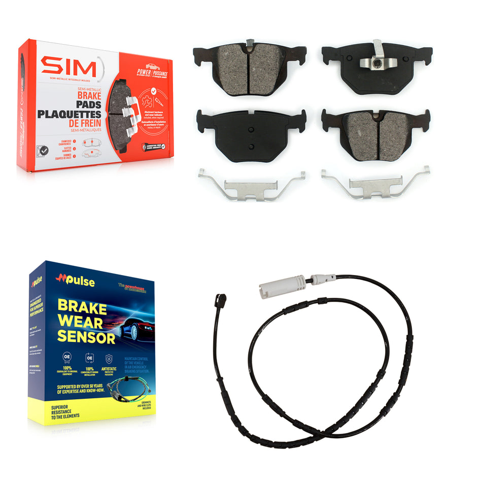 Rear Semi-Metallic Brake Pad And Wear Sensor Kit For 2013-2015 BMW X1 xDrive35i with 3.0L KSW-100548