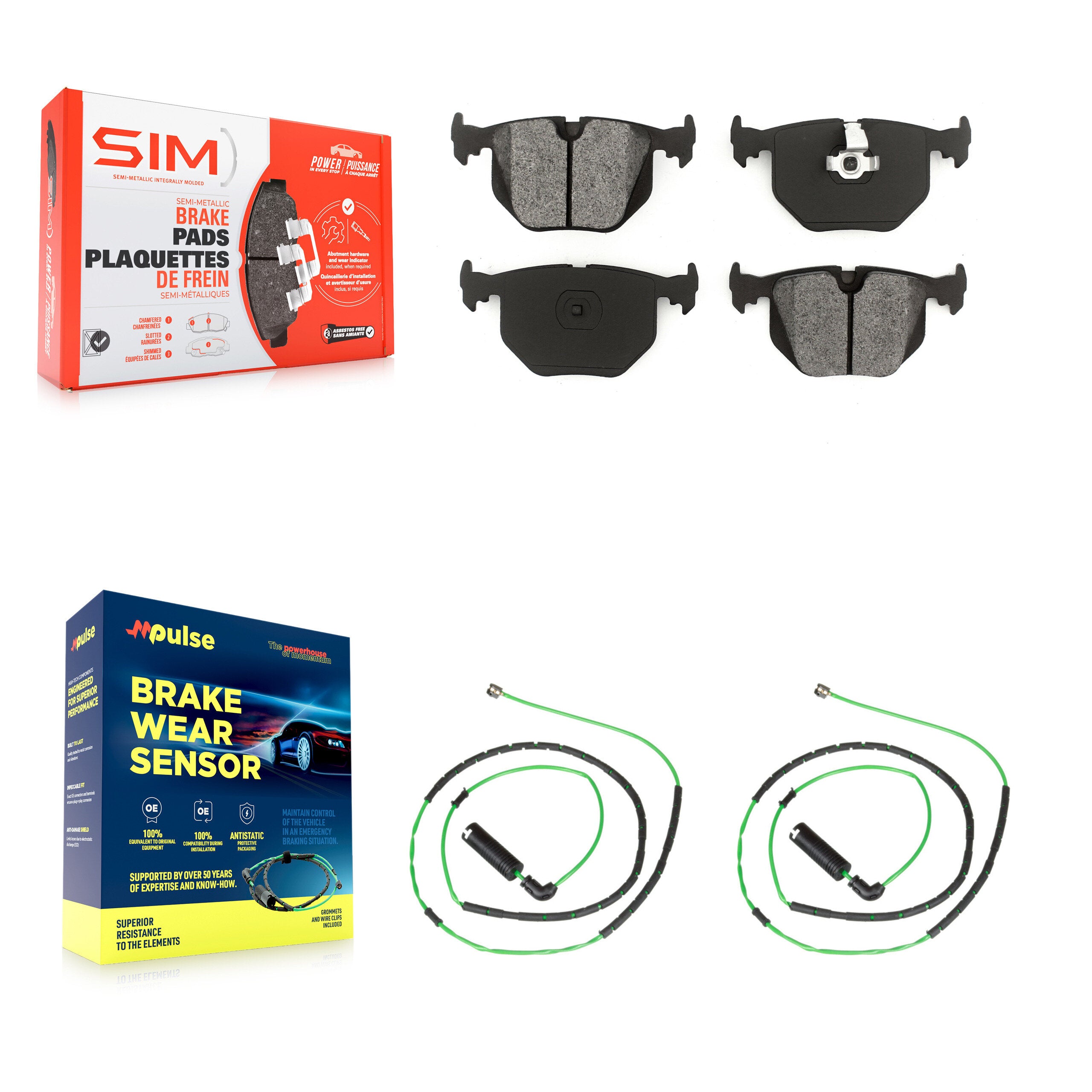 Rear Semi-Metallic Disc Brake Pad Wear Sensor Kit For BMW Z4 M Roadster Coupe with 3.2L KSW-100589