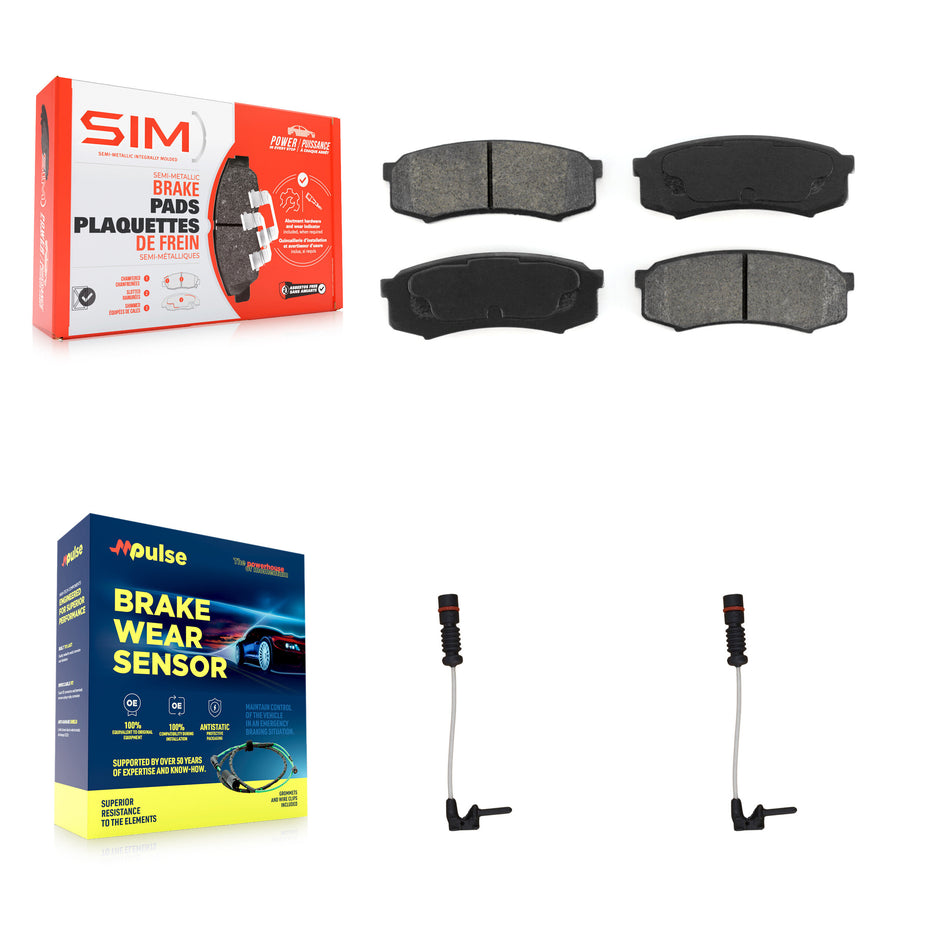 Rear Semi-Metallic Disc Brake Pad And Wear Sensor Kit For 2000 Mercedes-Benz C43 AMG 4.3L KSW-100617