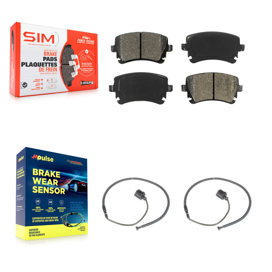 Rear Semi-Metallic Disc Brake Pads And Wear Sensors Kit For Volkswagen Phaeton Audi S6 KSW-100659