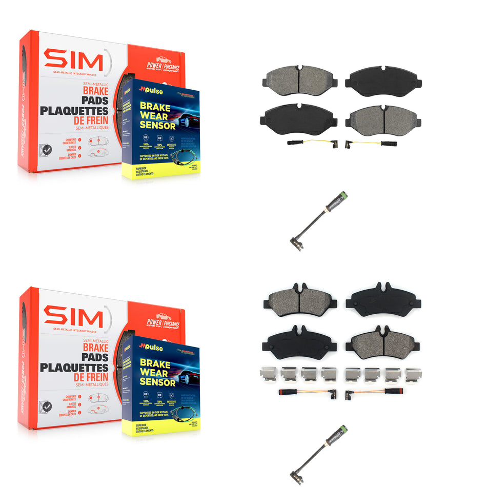 Front Rear Semi-Metallic Brake Pad & Extra Wear Sensor Kit For Freightliner Sprinter 2500 KSW-100669