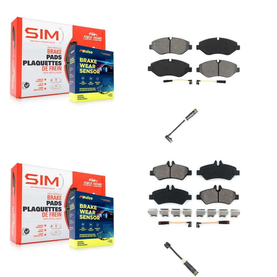 Front Rear Semi-Metallic Brake Pad & Extra Wear Sensor Kit For Freightliner Sprinter 2500 KSW-100670