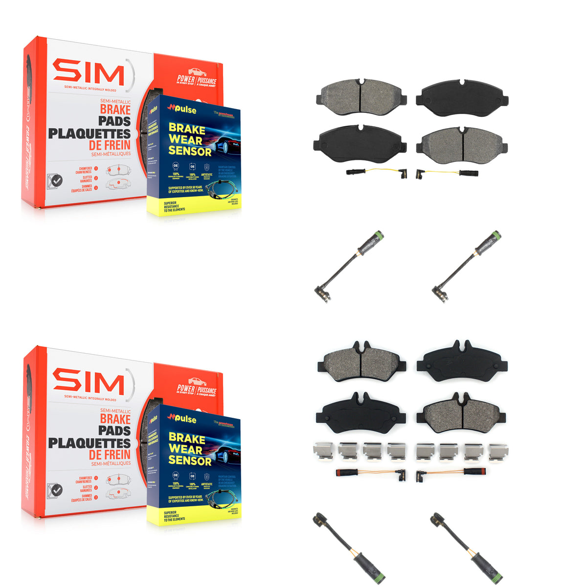 Front Rear Semi-Metallic Brake Pad & Extra Wear Sensor Kit For Freightliner Sprinter 2500 KSW-100681