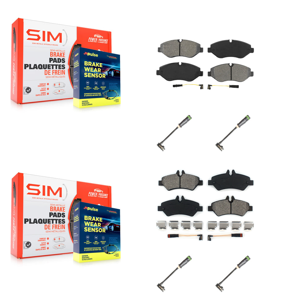 Front Rear Semi-Metallic Brake Pad & Extra Wear Sensor Kit For Freightliner Sprinter 2500 KSW-100684