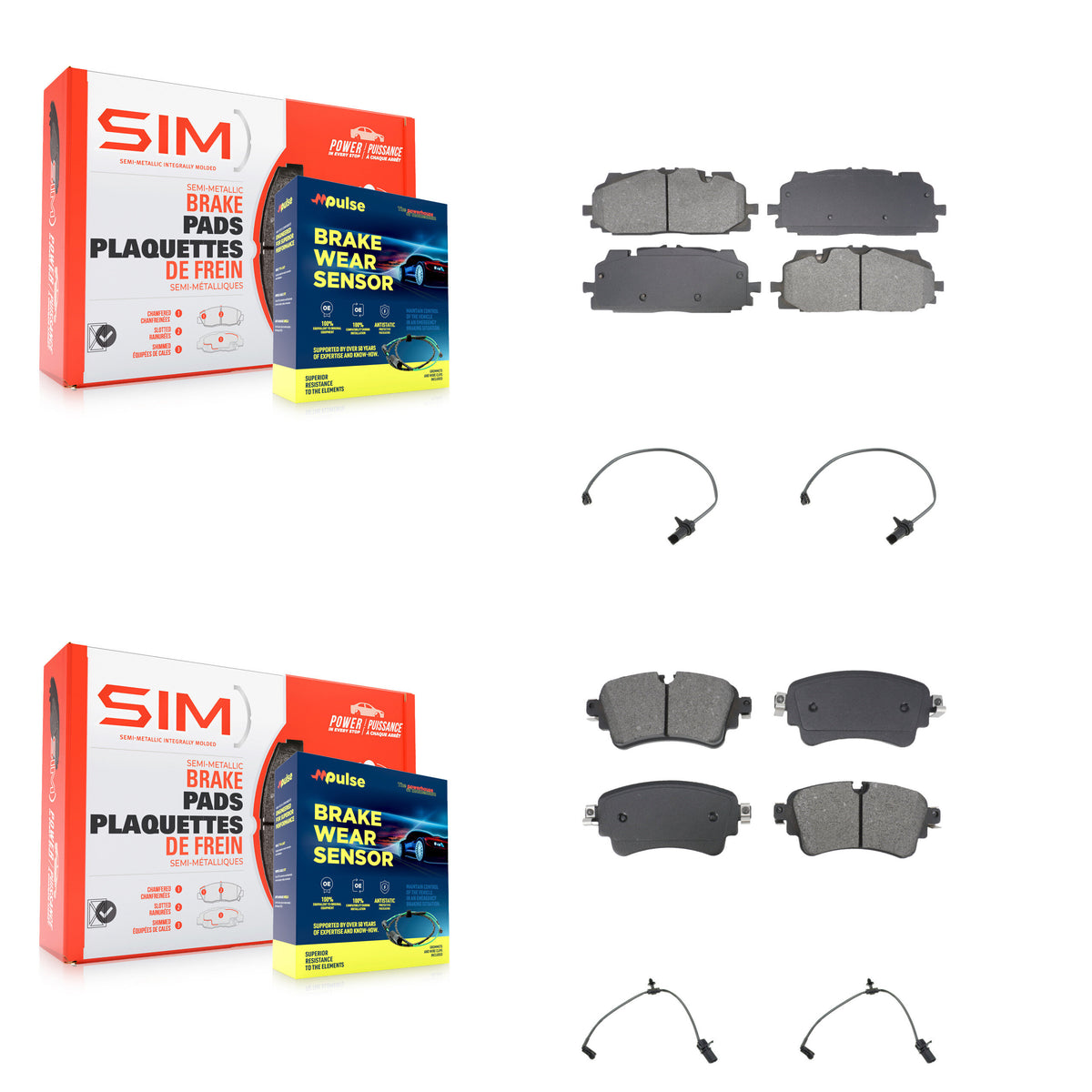 Front Rear Semi-Metallic Disc Brake Pads And Wear Sensors Kit For Audi S5 Sportback S4 KSW-100716