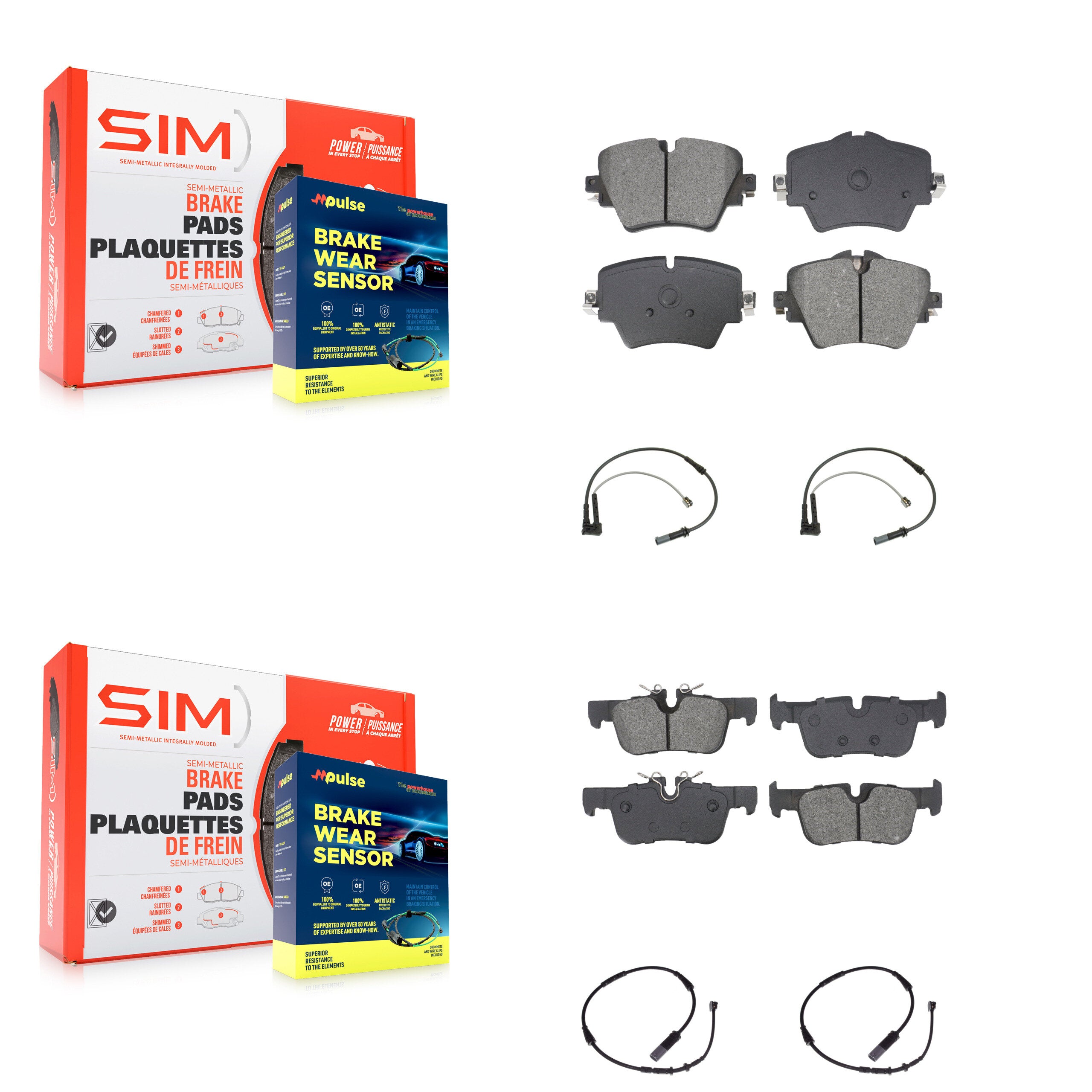 Front Rear Semi-Metallic Brake Pad & Wear Sensor Kit For BMW X1 Mini Cooper Countryman X2 KSW-100717