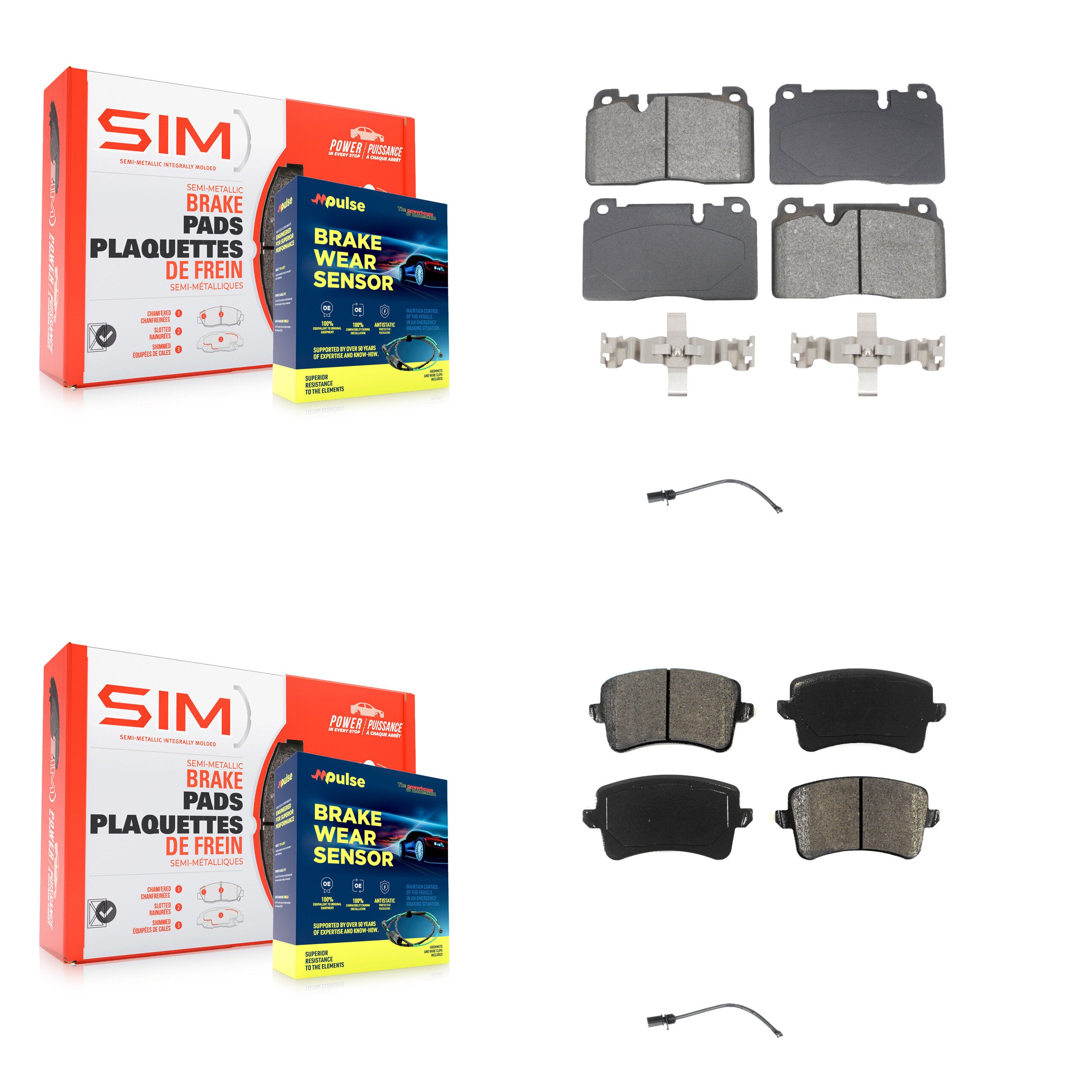 Front Rear Semi-Metallic Disc Brake Pads And Wear Sensors Kit For Audi Q5 To 5 3 2015 KSW-100733