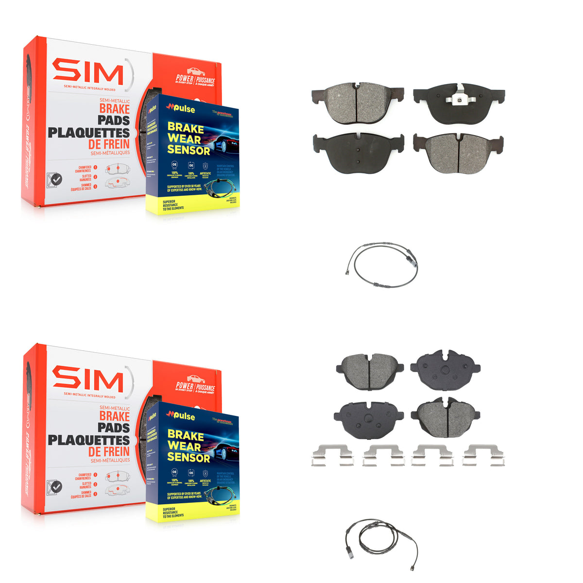 Front Rear Semi-Metallic Disc Brake Pads And Wear Sensors Kit For 2016-2018 BMW X4 M40i KSW-100734