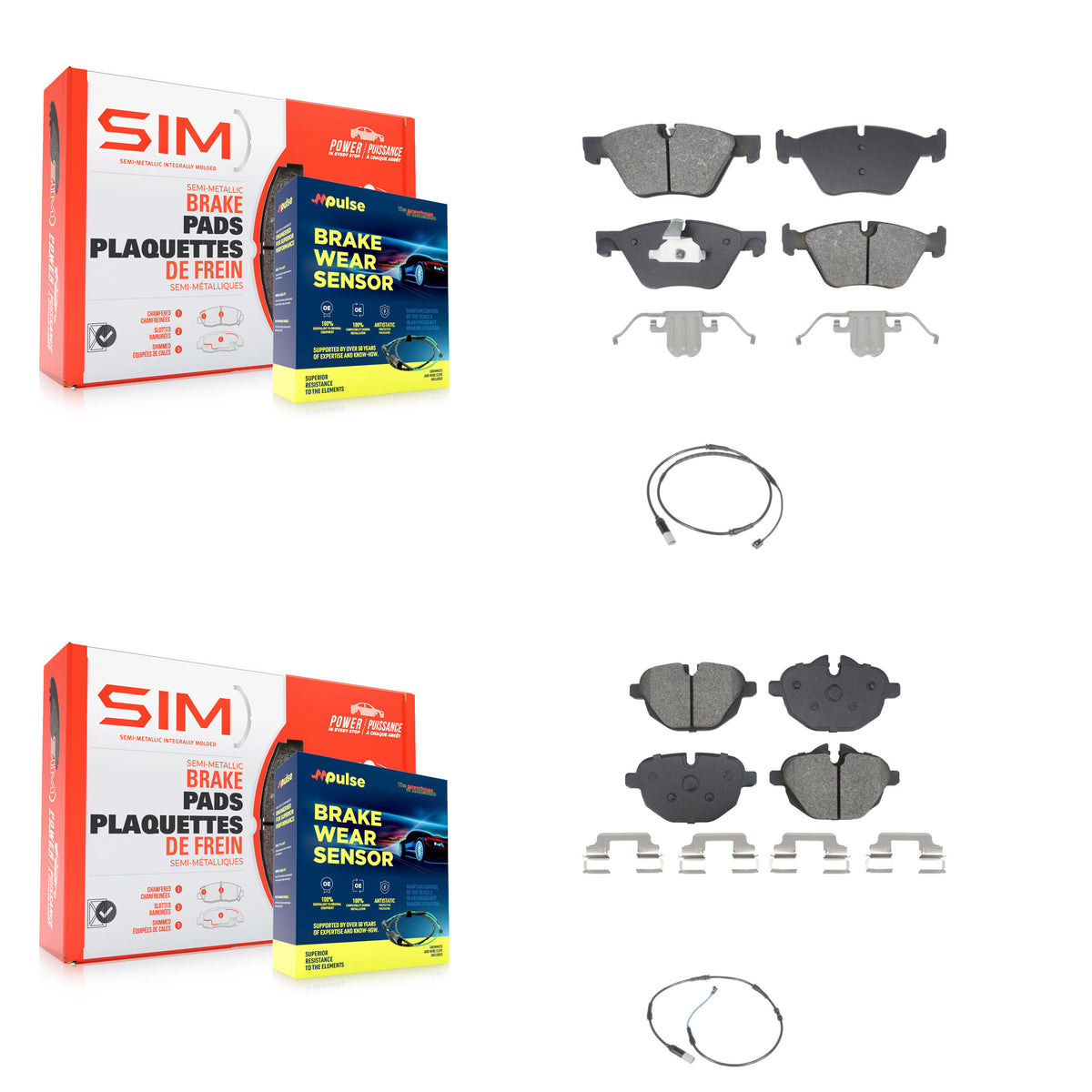 Front Rear Semi-Metallic Disc Brake Pads And Wear Sensors Kit For BMW 528i KSW-100739